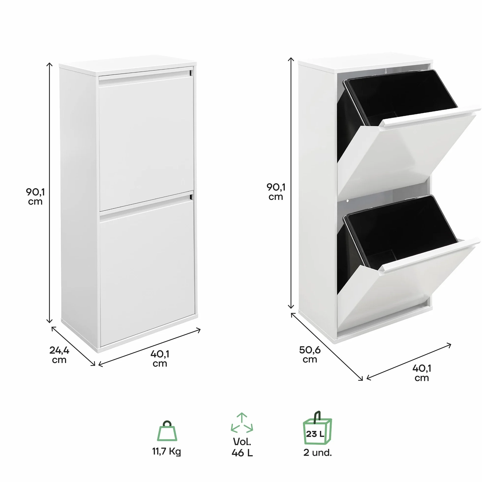 Arregui Basic CR401-B2 Kosz na śmieci 2 x 23 l (46 l) do recyklingu biały