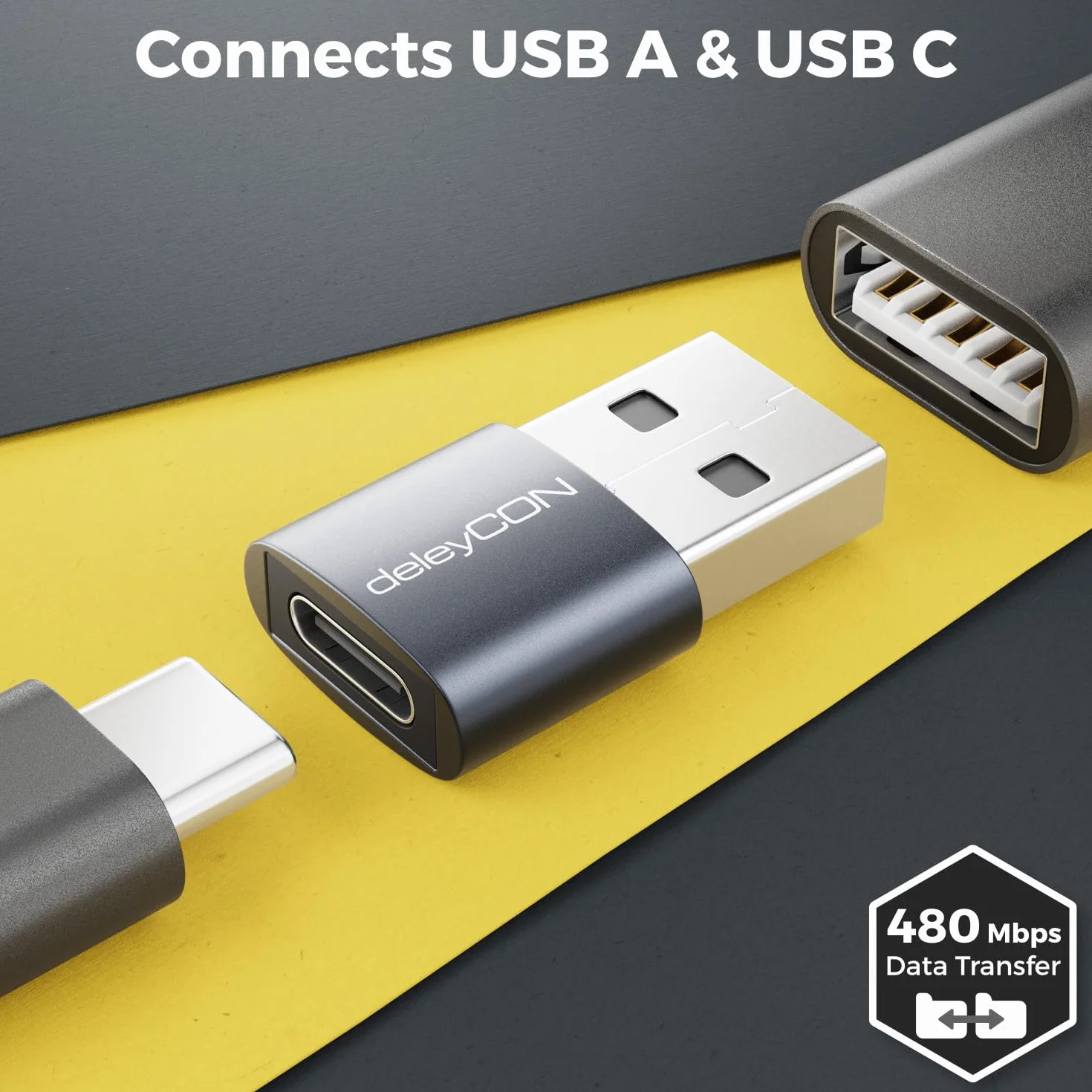 deleyCON Adapter USB-C (3 Szt.) - Gniazdo USB-C do Wtyku USB-A - do iPhone 17/16/15, iPad, Galaxy S25/S24/S23, A56, A16, Laptopa, Notebooka, CarPlay, ładowarki itp.
