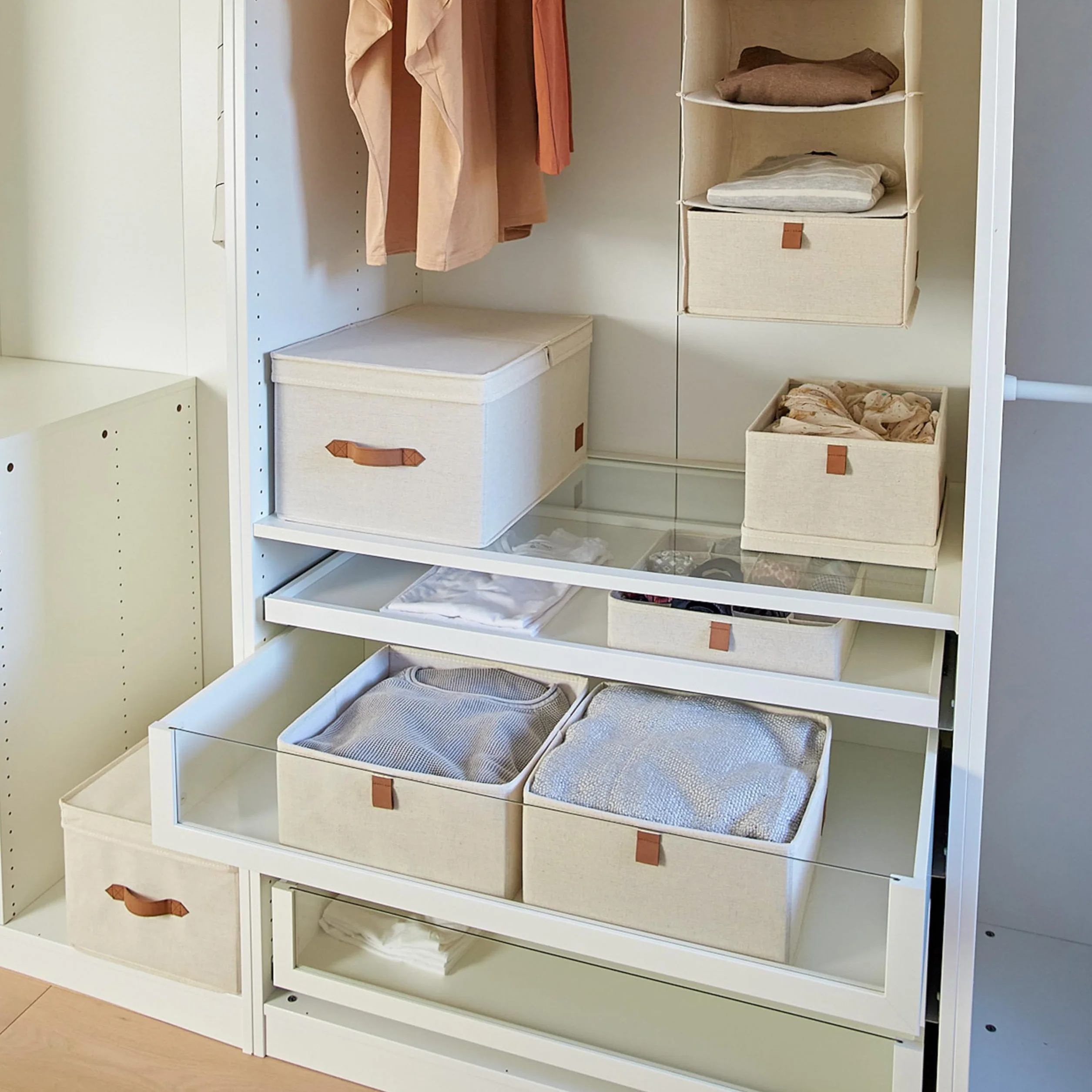 Love IT Store IT 2-częściowy organizer do szafy na ubrania z mieszanki lnu i bawełny, wzmocniony kartonem, zestaw z dwoma dużymi pudełkami, kolor beżowy, 30 x 30 x 15 cm