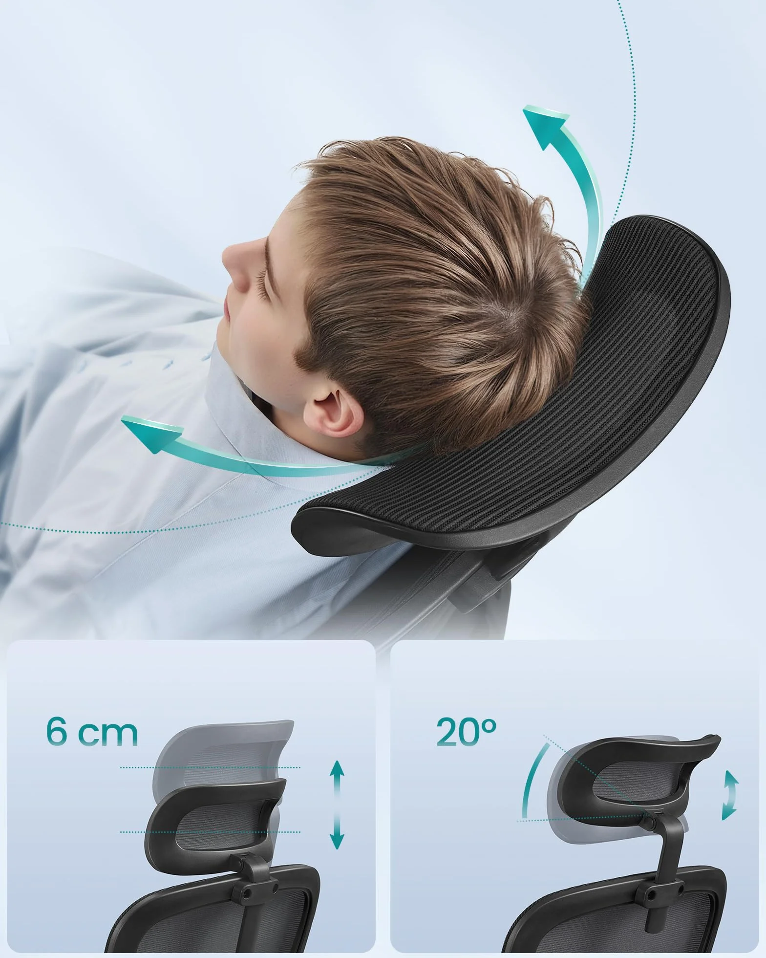 SONGMICS Krzesło biurowe, ergonomiczne krzesło biurowe, oddychająca dwuwarstwowa tkanina siatkowa, regulowane podparcie lędźwiowe, regulowane zagłówki, do domowego biura, czarny tusz OBN041B01