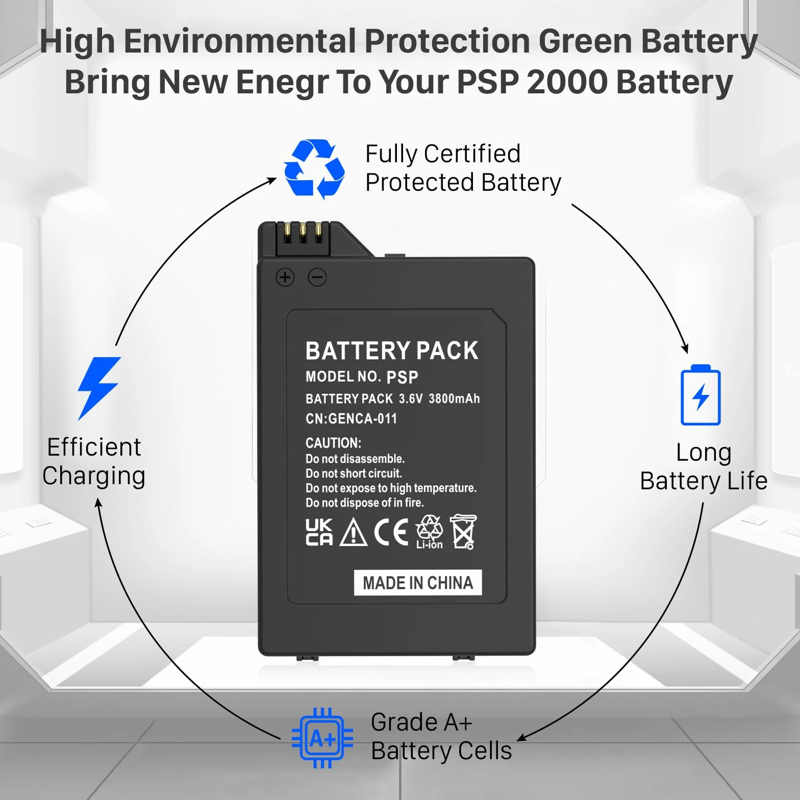 Bateria do PSP2000/PSP3000, 3800 mAh akumulator o dużej pojemności do Sony PSP-S110, PSP-2001, PSP-3000, PSP-3004, PSP-3001, PSP-3002, PSP Slim Console