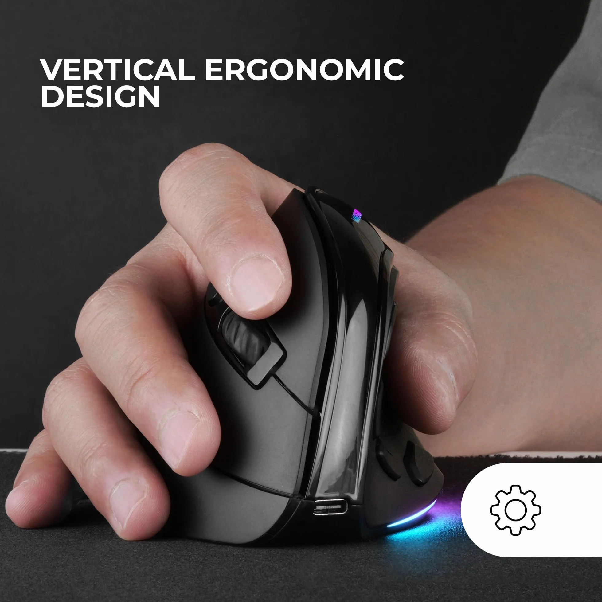 Mars Gaming MM-SK, Bezprzewodowa Pionowa Mysz Gamingowa, Ergonomiczny Design, RGB Chroma, Optyczny Sensor Pixart 8400DPI, Mechaniczne Przełączniki Huano, 9 Programowalnych Przycisków, Tri-Mode,Czarny