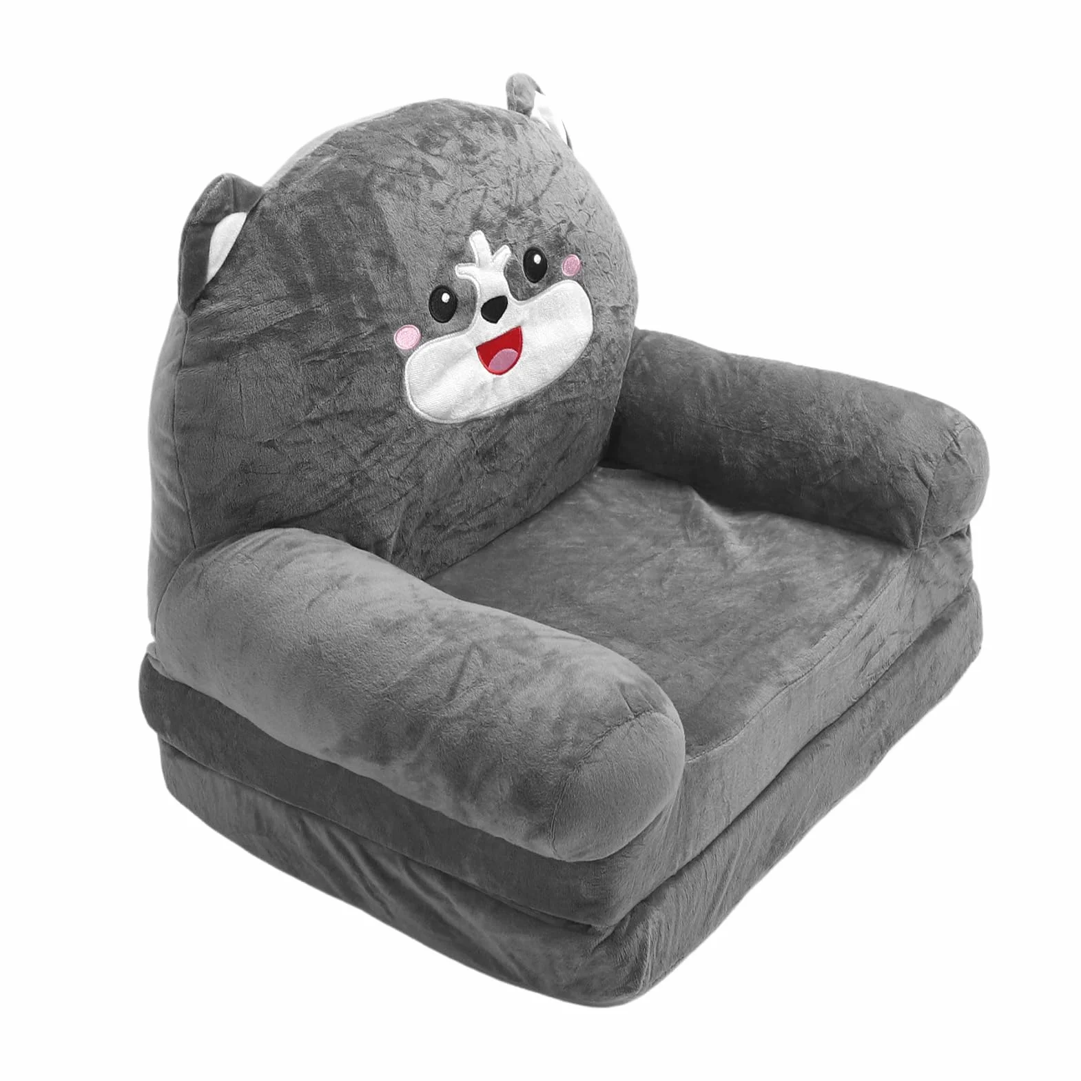 Lekka Rozkładana Sofa dla Dzieci 2 w 1 z otwieraną klapką, Szary Pies, Kanapa z funkcją Spania z Kreskówek do Czytania, Drzemki (2 warstwy)