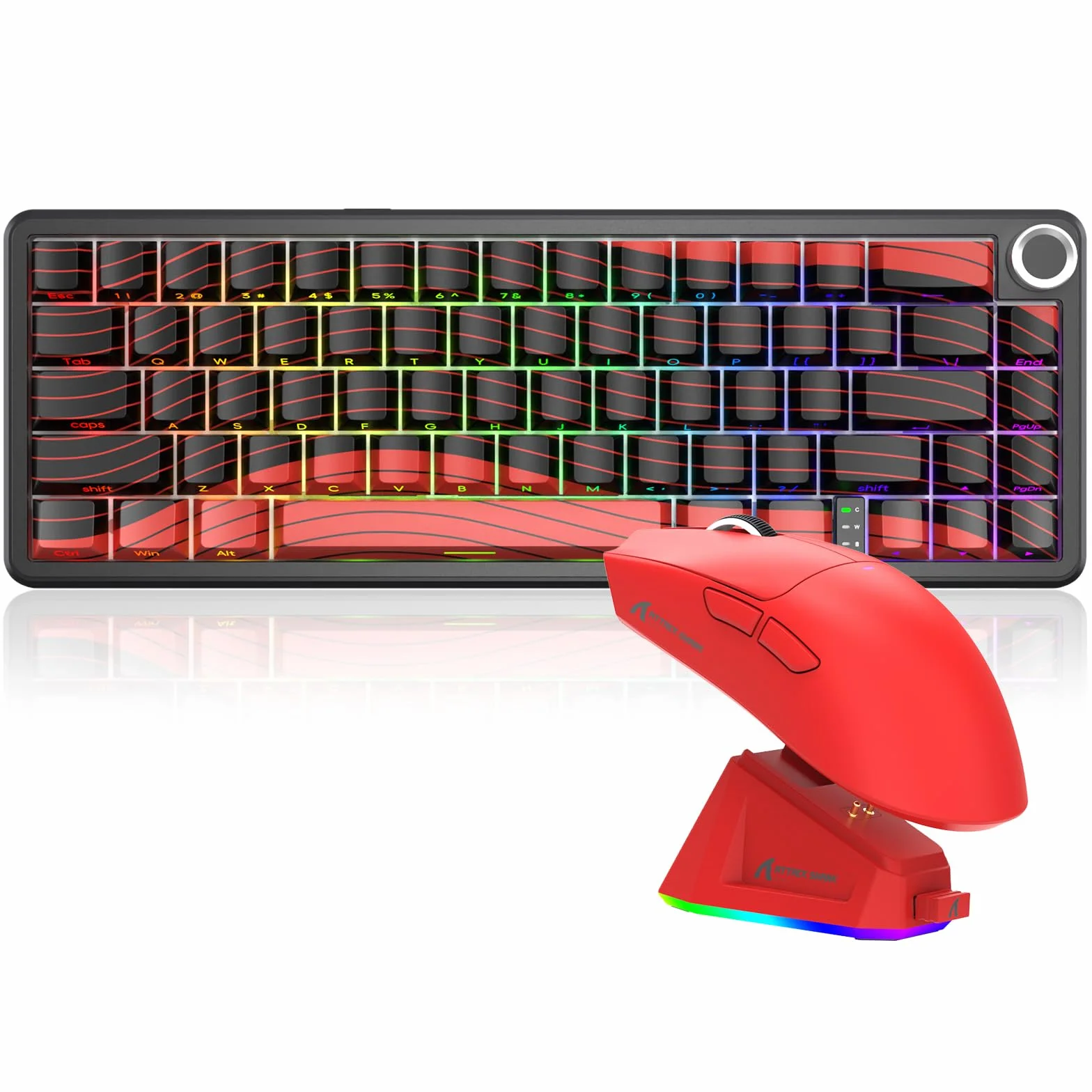 MAMBASNAKE X ATTACK SHARK X65PRO HE Szybki Trigger Klawiatura z X11 Gaming Myszka Komplet, Magnetyczny Przełącznik, Dokładność RT 0.01mm 8 kHz, BT/2.4G/USB-C, Magnetyczna Stacja Ładowania - Czerwony