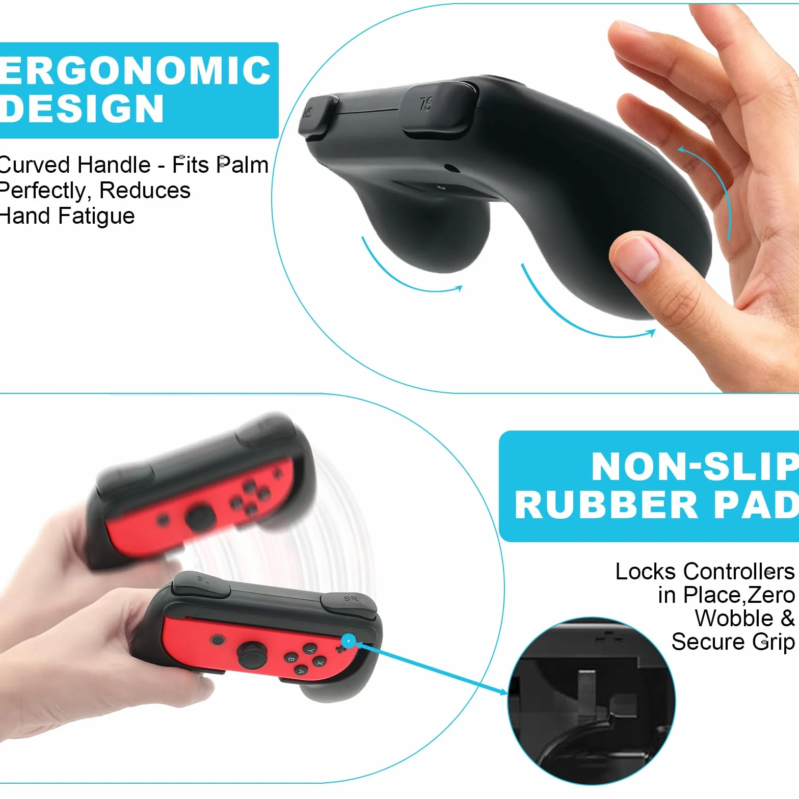 Zorplex 4 Sztuki Uchwyt Kompatybilny z Nintendo Switch, Joy Con Kontrolera Gier Accessories, Uchwytów do Switch OLED Model , ABS Ergonomiczna Konstrukcja