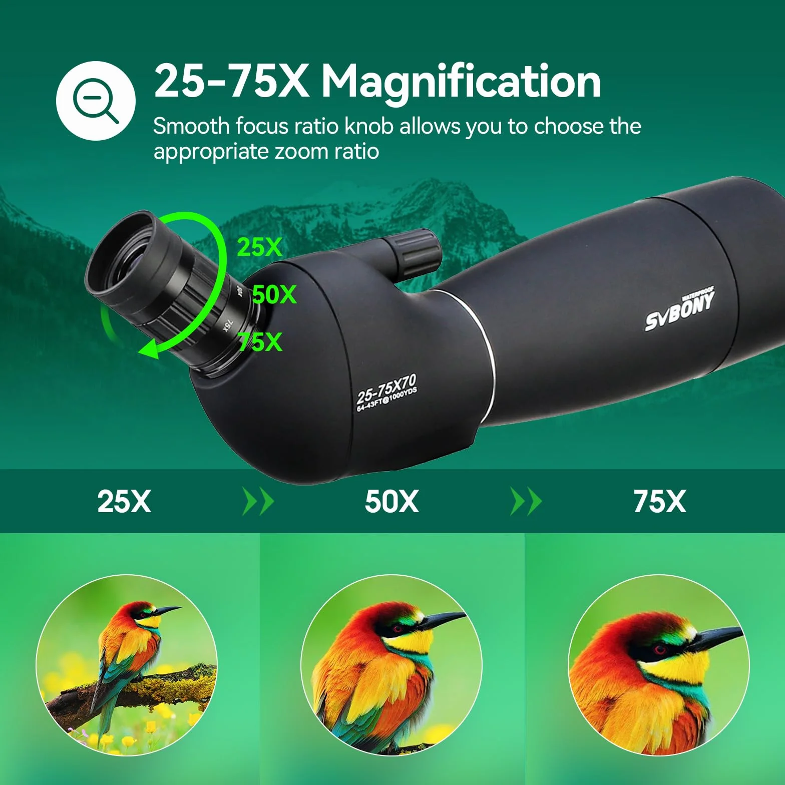 SVBONY SV28 25-75x70 Spotting Scopes, HD Spotting Scope with Tripod, Long Range Spotter Scope with Phone Adapter for Bird Watching, Target Shooting