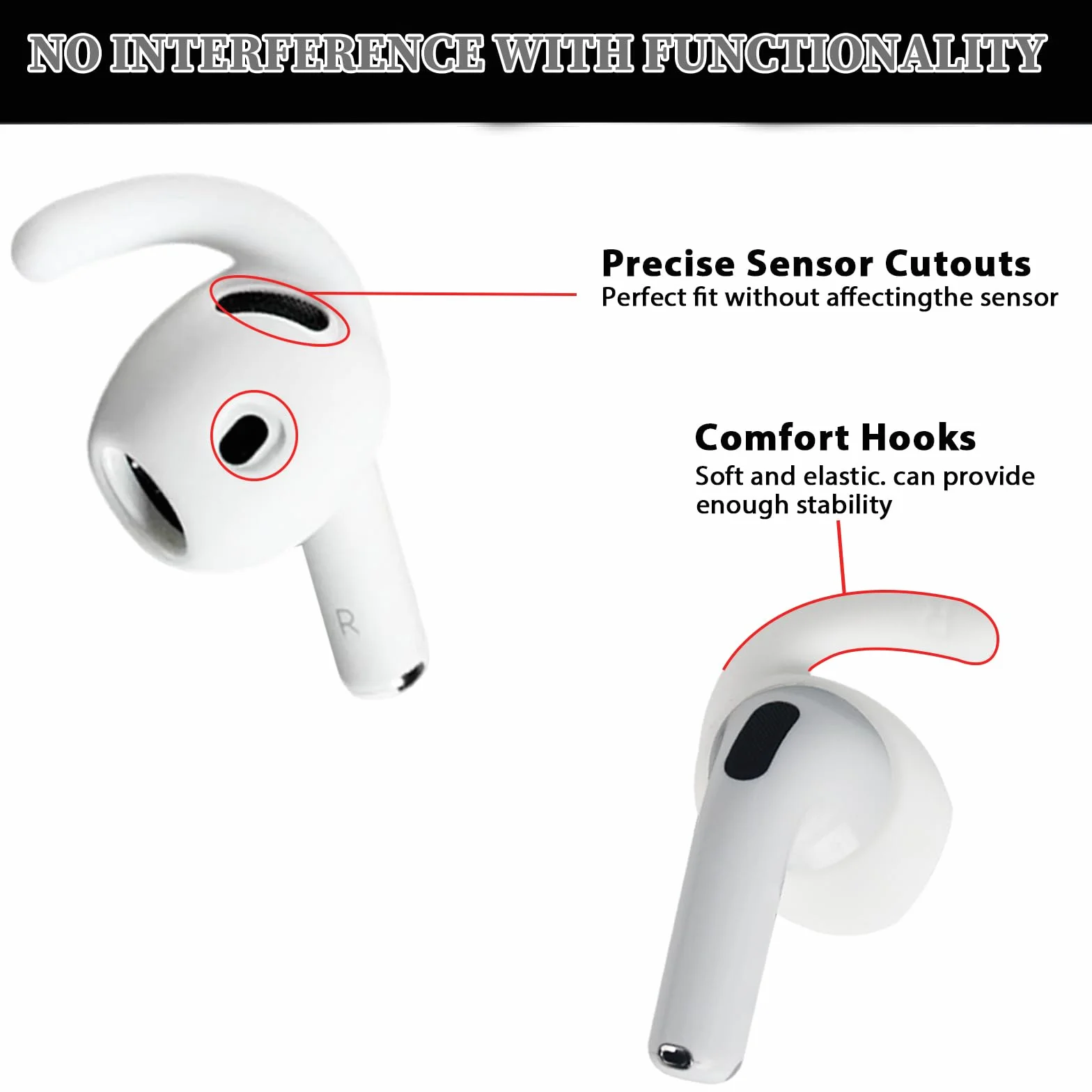 Aiivioll [4 pary i torba do przechowywania] Wymienne zaczepy douszne do Airpods 4, silikonowa obudowa, antypoślizgowe i odporne na plamy, sportowe zaczepy douszne Apple (Białe)