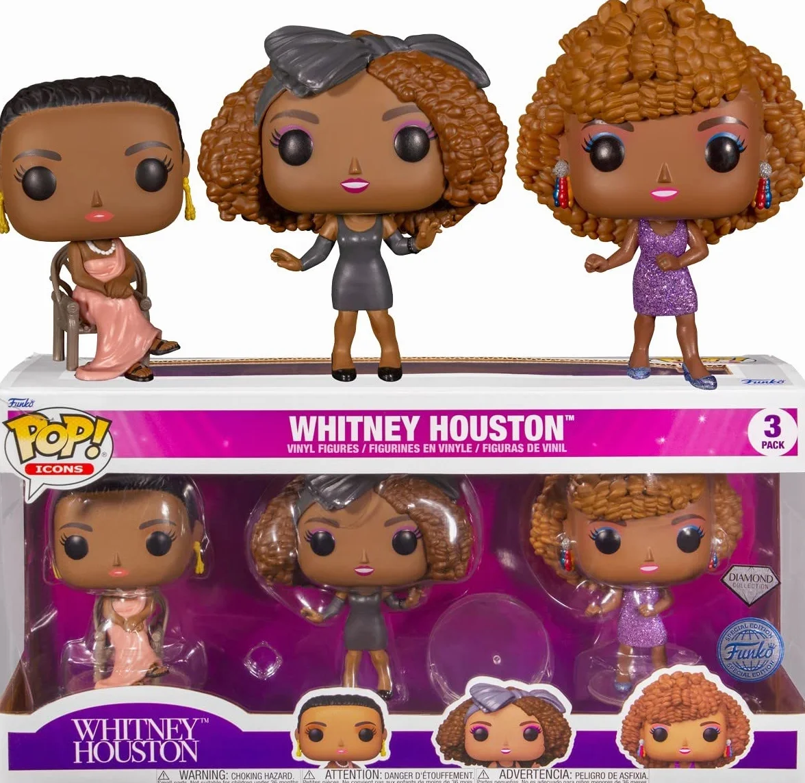 Funko Pop! 3-Pack Icons: Music - Whitney Houston (Diamond Collection) (Special Edition) Vinyl Figures