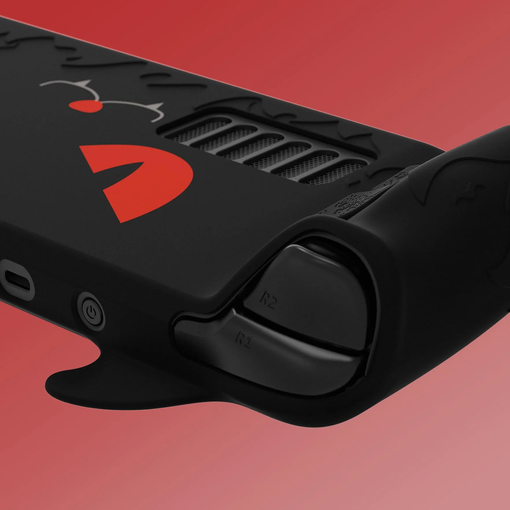 PlayVital Osłona do Steam Deck OLED/Steam Deck z Nakładkami na Joystick & Przyciskami & Naklejkami Trackpady,Ochronna Osłona Silikonowa Antypoślizgowa- Czarna, Uroczy Demon