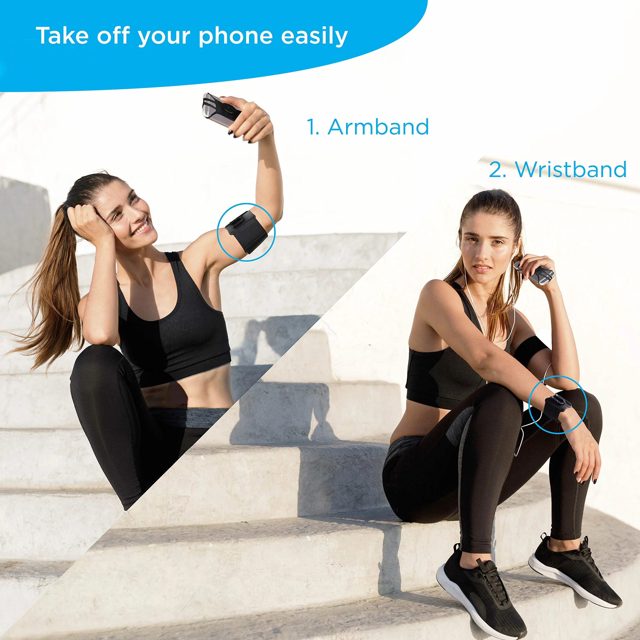 Nadgarstek i opaska 2 w 1: Uniwersalna, do smartfonów do 7 cali Obrót o 360° Kompatybilny iPhone, Samsung, Xiaomi - Czarny