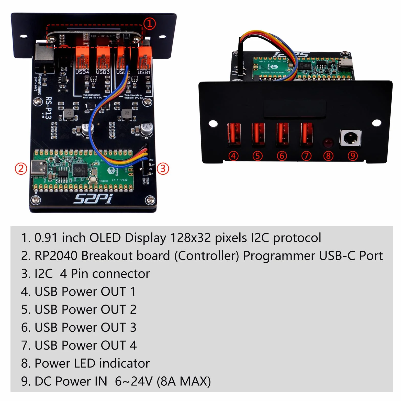 GeeekPi 4 USB Channel 5V Moduł zasilania dla 19-calowego 1U Rackmount