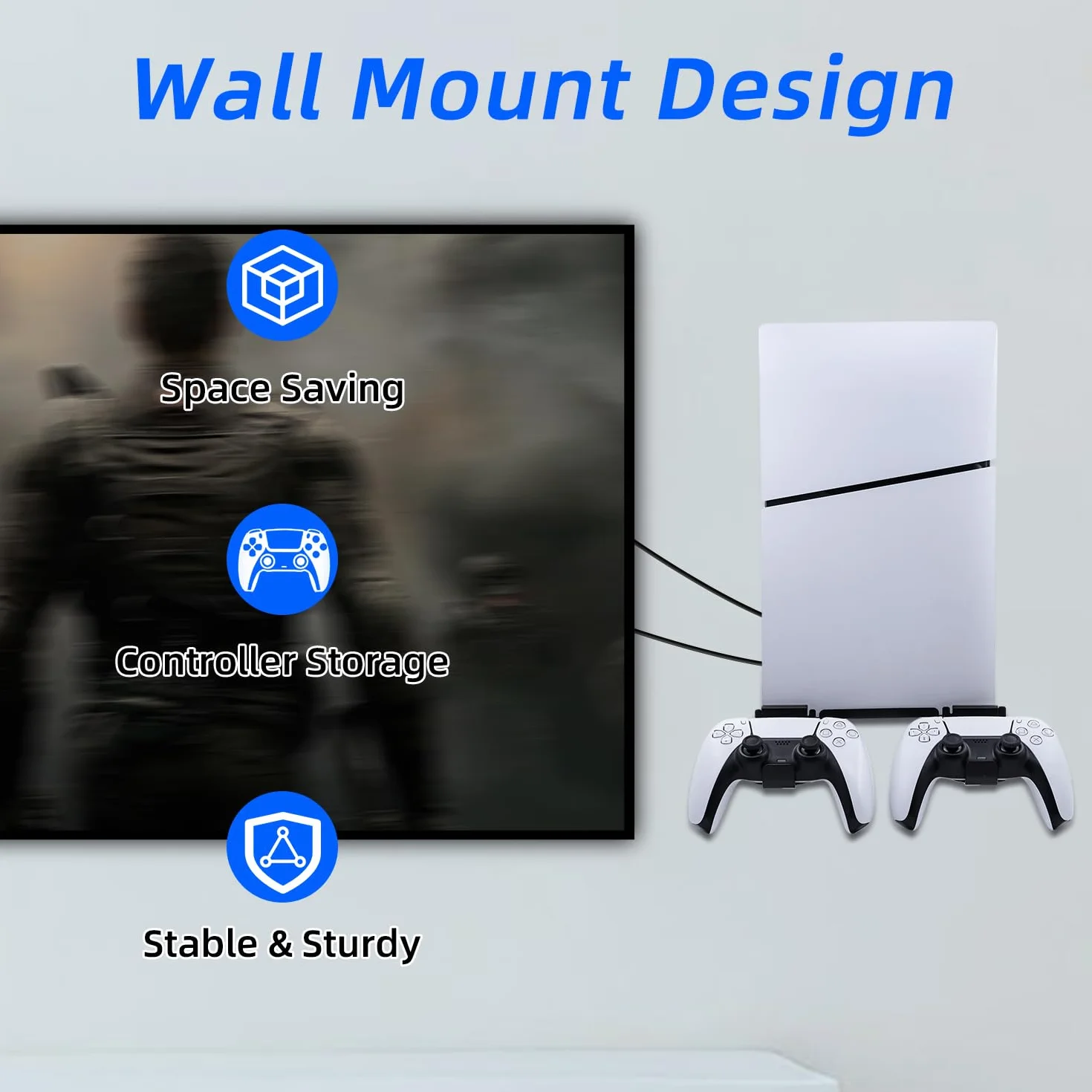 Mcbazel Wall Mount Stand Bracket Kit with Controller/Headset Holder & Fixing Screw for PS5 Slim Disc/Digtial Edition,PS5 Slim Stand Accessories
