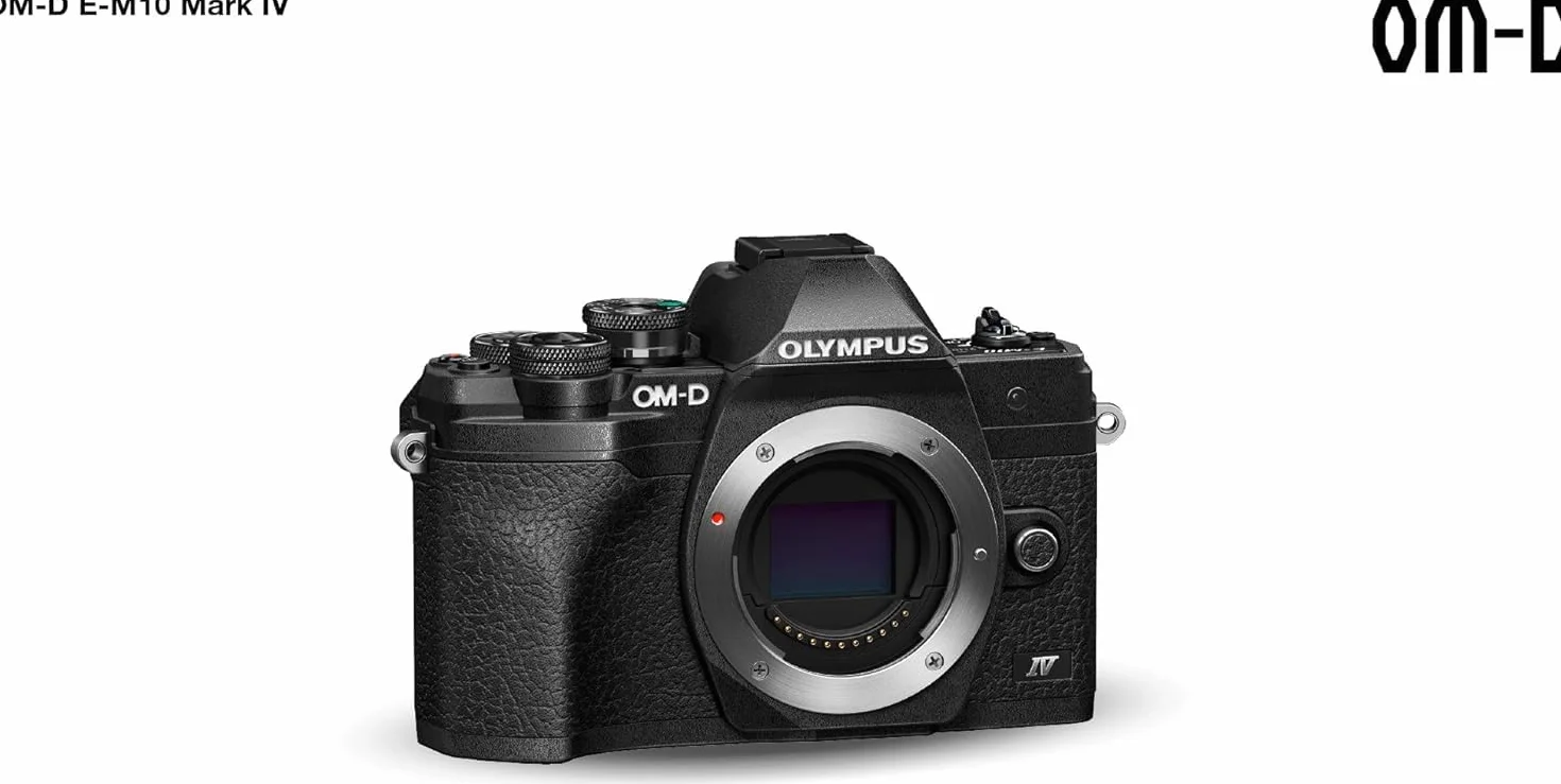 Olympus OM-D E-M10 Mark IV Micro Four Thirds System Camera, czujnik 20 MP, 5-osiowy stabilizator obrazu, ekran LCD do selfie, wizjer elektroniczny, wideo 4K, mocny AF, Wi-Fi, czarny