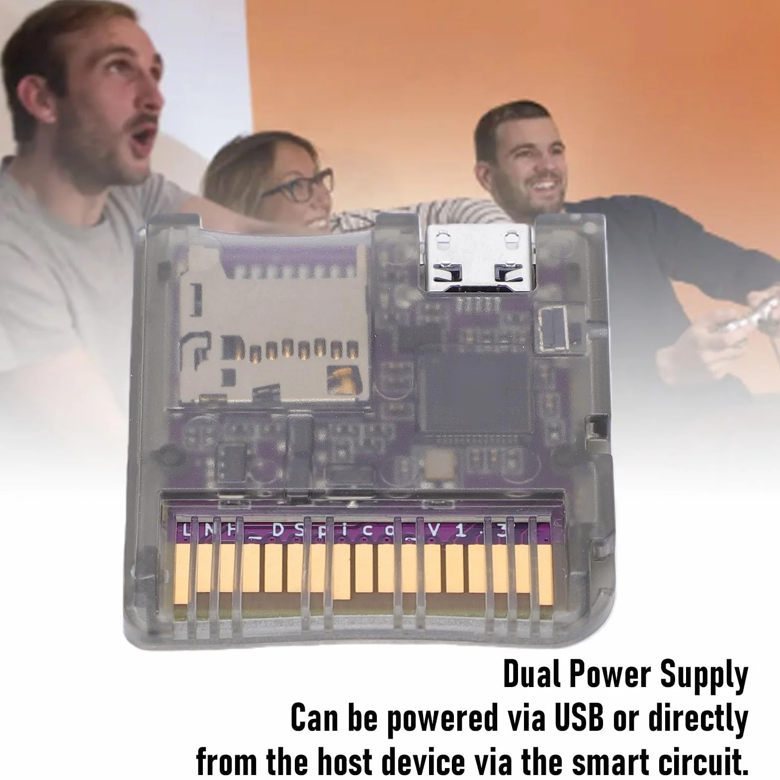 YUEHISY Czytnik Kart do Gier Open Source Pasuje do DS DSi 3DS Nowy 3DS XL z MCU RP2040 6MB/s Szybkie ładowanie Podwójny Zasilacz (Przezroczysta czerń)