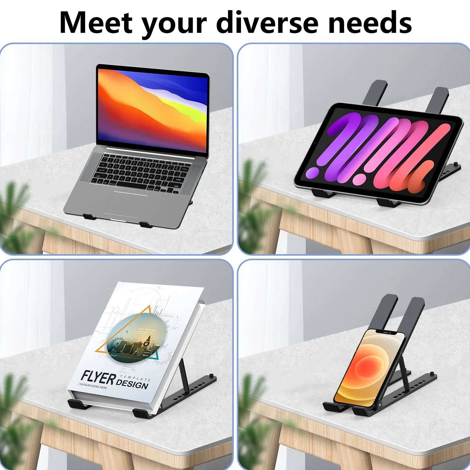 Stojak na Laptopa, Podstawka do Laptopa, Regulowany Laptop Stand ABS+Silikonowy, Składany Przenośny Uchwyt na Laptopa, Wentylowany Chłodzący Stojak na Notebooka do Laptopów 10–15,6 Cala, Tablet