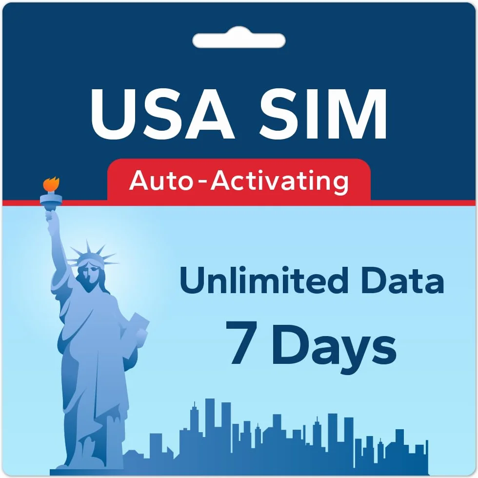 TSIM Karta SIM USA 7 dni | nieograniczone dane | wysoka ochrona sieci 5G | automatyczna aktywacja | plan wielokrotnego napełniania | hotspot dozwolony | Tylko dane