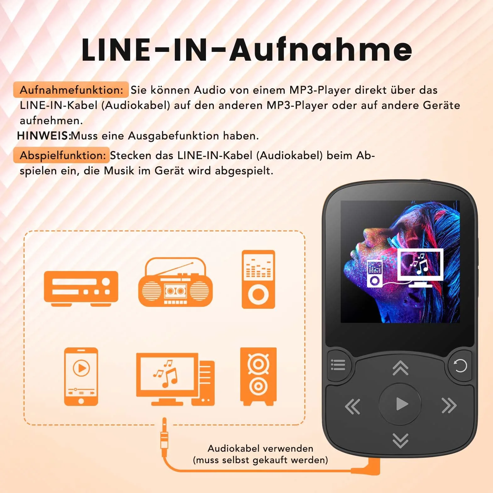 AGPTEK Odtwarzacz MP3 Bluetooth 5.3 Sport 32 GB z kolorowym ekranem TFT 1,5", mini odtwarzacz muzyki z klipsem, obsługuje kartę TF do 128 GB, z przyciskiem głośności, radio FM, krokomierz, czarny