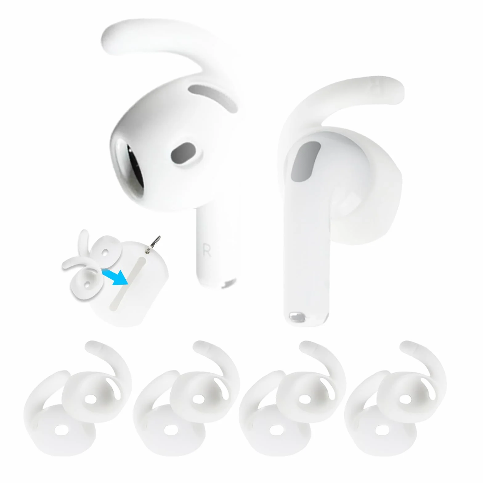 Aiivioll [4 pary i torba do przechowywania] Wymienne zaczepy douszne do Airpods 4, silikonowa obudowa, antypoślizgowe i odporne na plamy, sportowe zaczepy douszne Apple (Białe)