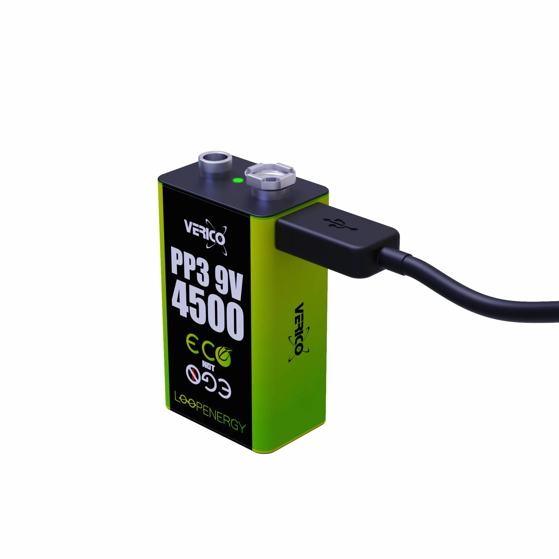 Verico LoopEnergy blok 9 V, 2 sztuki, PP3, 4500 mAh, akumulator USB-C, litowo-jonowy, 1 kabel do ładowania USB typu A na 2 x typ C