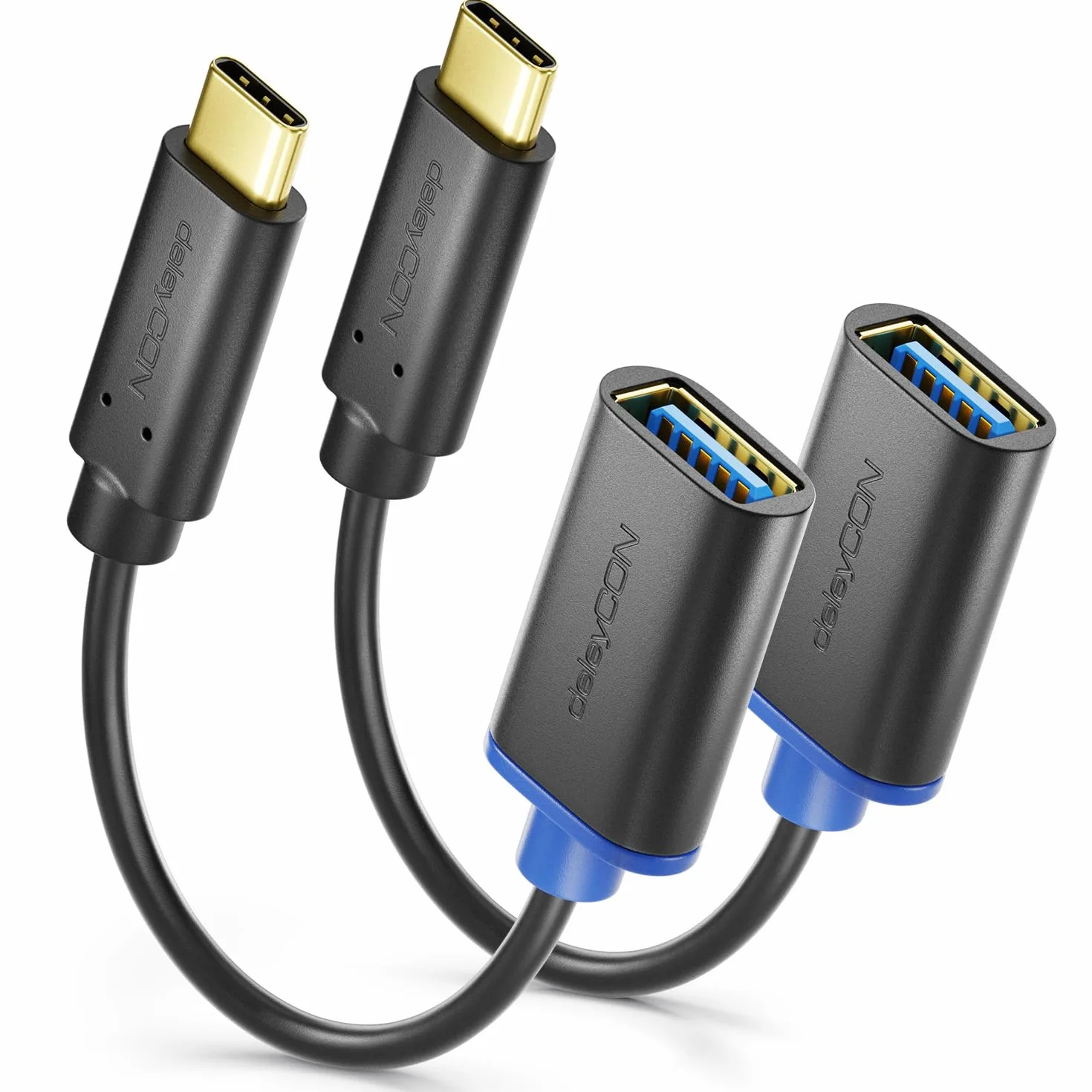 deleyCON 2x Adapter USB-C na USB-A - USB 3.0 OTG - Kompatybilny z iPhone 17 Pro/Air 16 Pro Max/15 Pro Max, iPad Pro, MacBook Pro/Air, Galaxy S25/S24/S23, Komputerem, Notebookiem