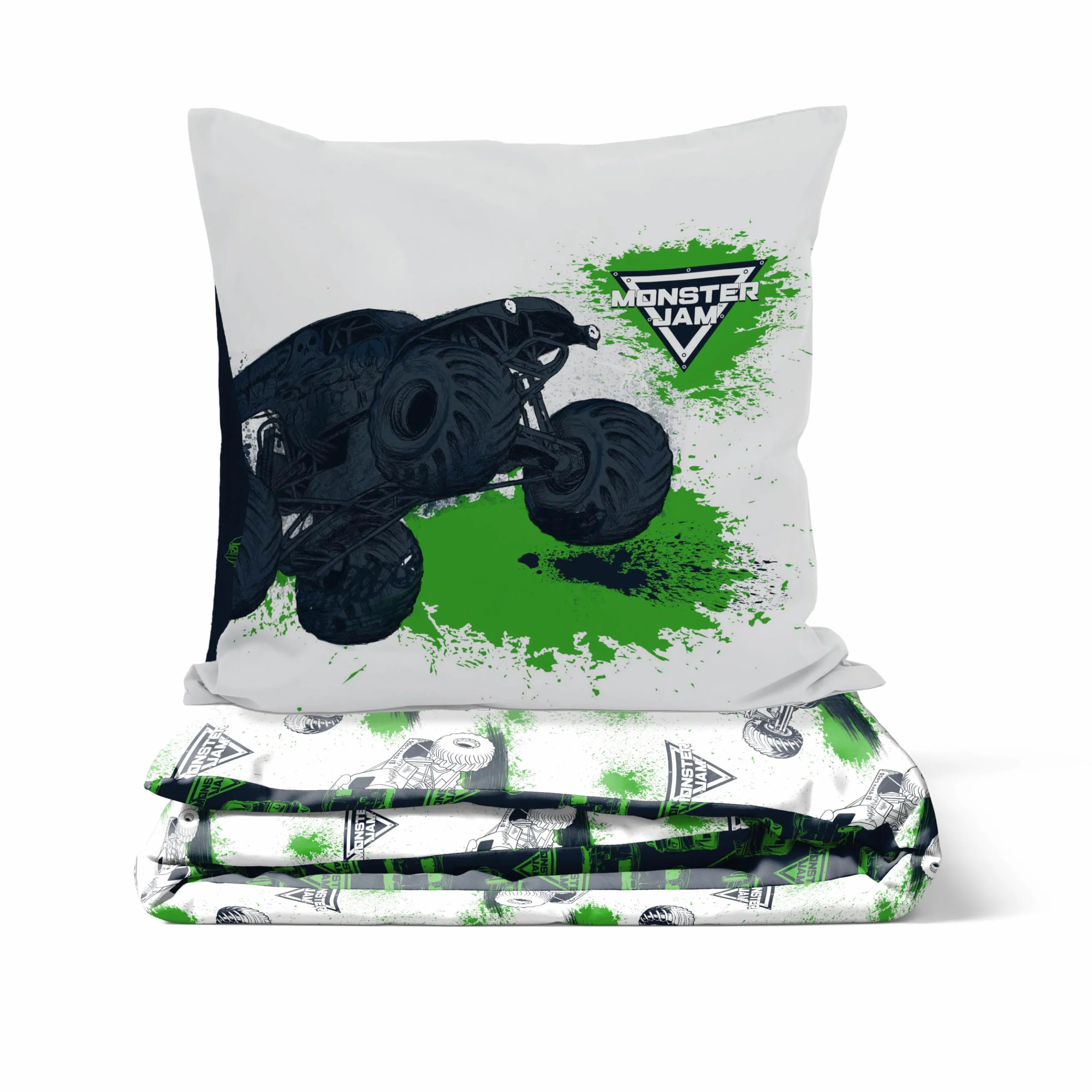 Jay Franco Kids Feld Monster Jam komplet pościeli – super miękka pościel z poszewką na poduszkę, tylko poszewka, kołdra nie wchodzi w zakres dostawy, biała, 2-częściowy, łóżko pojedyncze
