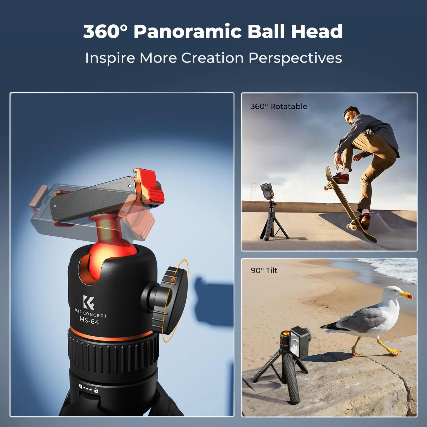 K&F CONCEPT Mini statyw do selfie 65 cm do Osmo Nano/Osmo Action 6, magnetyczne szybkie zapięcie, głowica kulowa 360°, wysuwany stojak i akcesoria (180 g, składany do 21 cm)