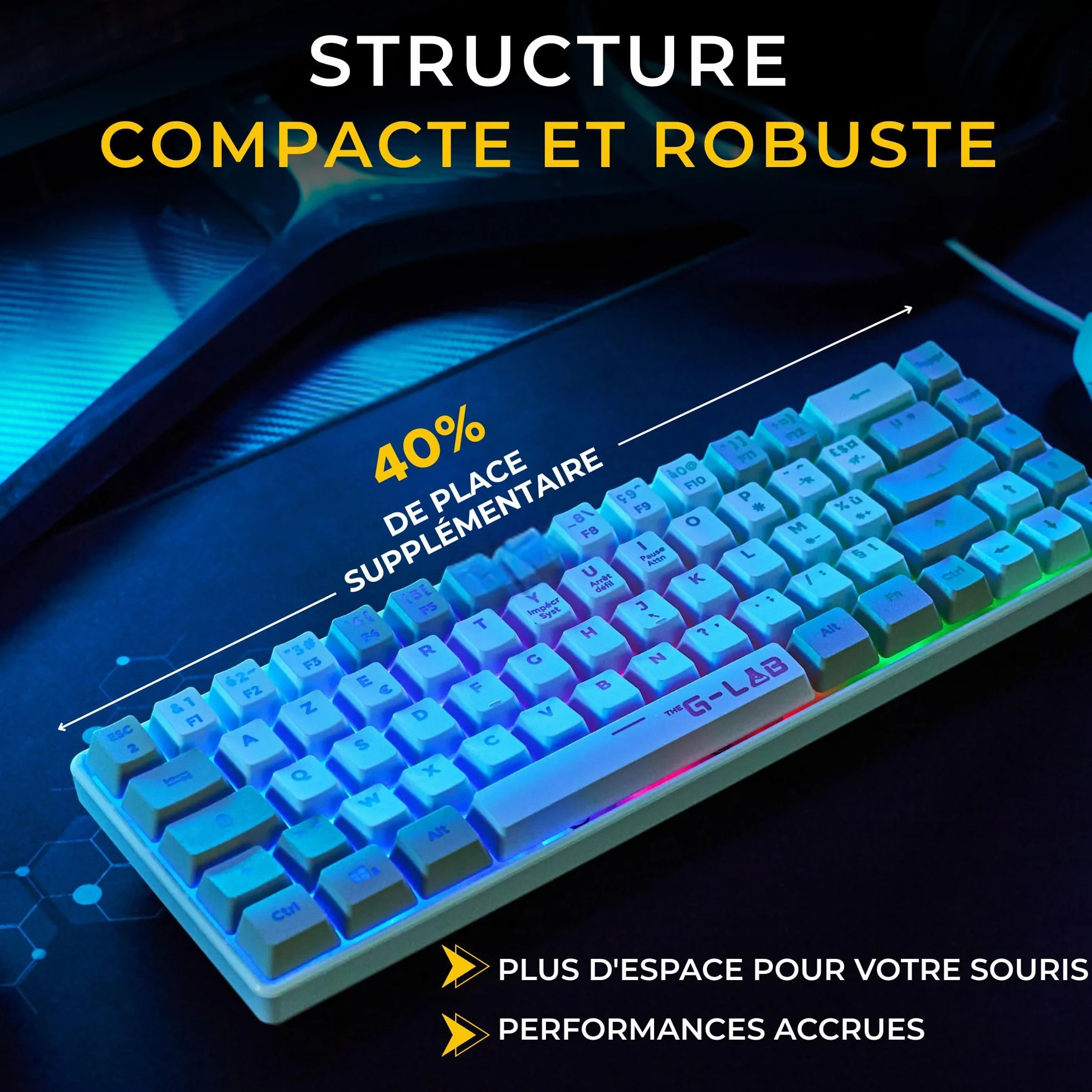 G-Lab Hydrogen Combo Pakiet klawiatury dla graczy 60% przewodowa gamingowa RGB Azerty FR + mysz 6200 DPI PC PS4 PS5
