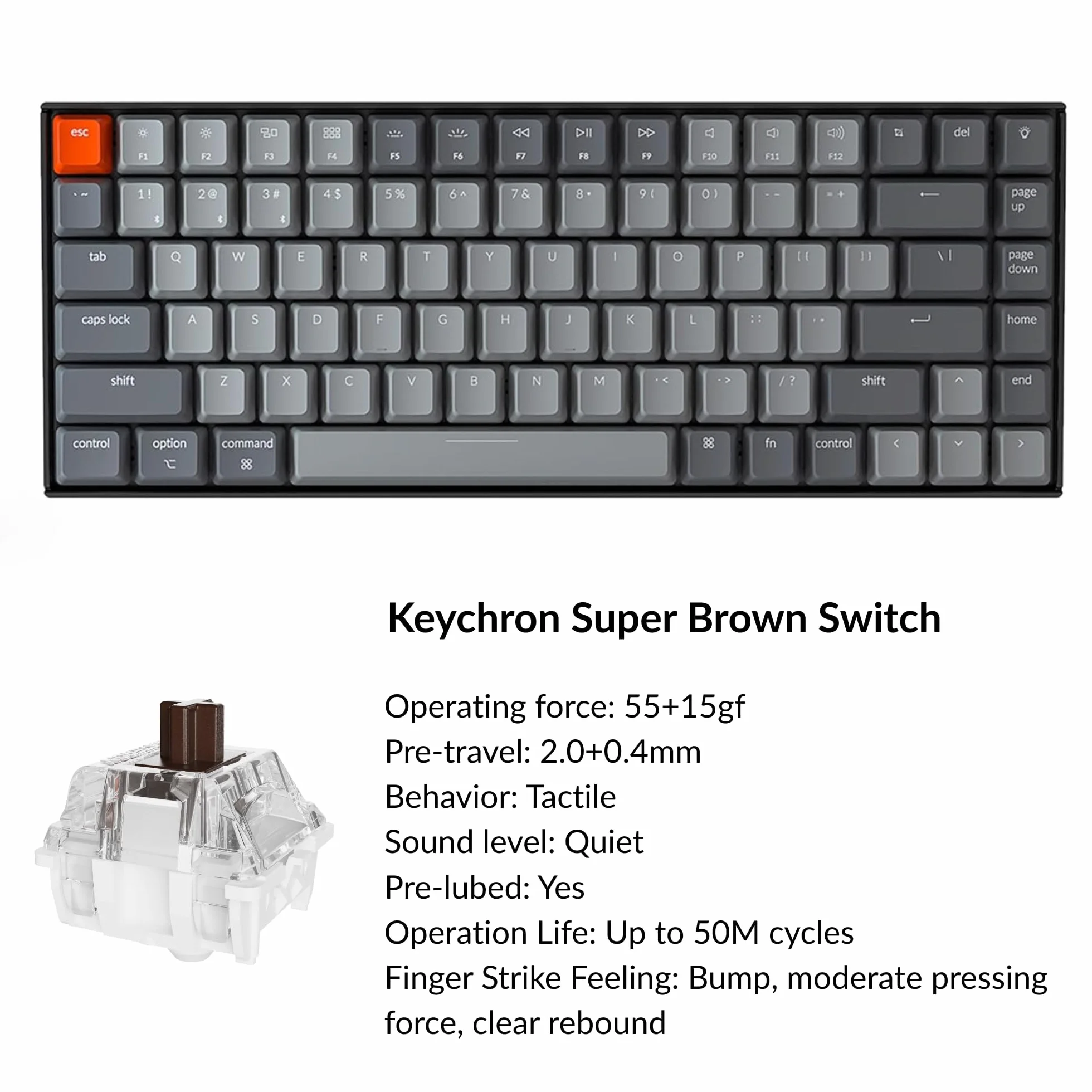 Keychron - K2 Wireless Mechanical Keyboard - Bezprzewodowa Klawiatura Mechaniczna Białe Brown
