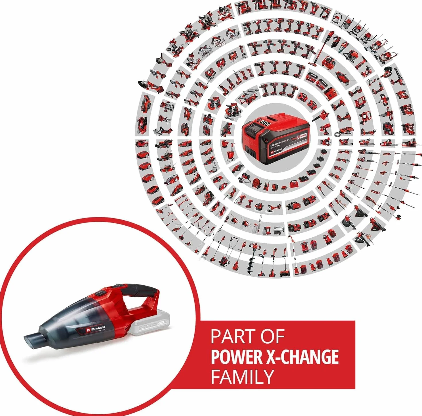 Einhell Akumulatorowy odkurzacz ręczny TE-VC 18 Li-Solo Power X-Change (litowo-jonowy, pojemnik na kurz 540 ml, w tym 3 ssawki, przedłużenie, uchwyt ścienny, bez akumulatora i ładowarki)