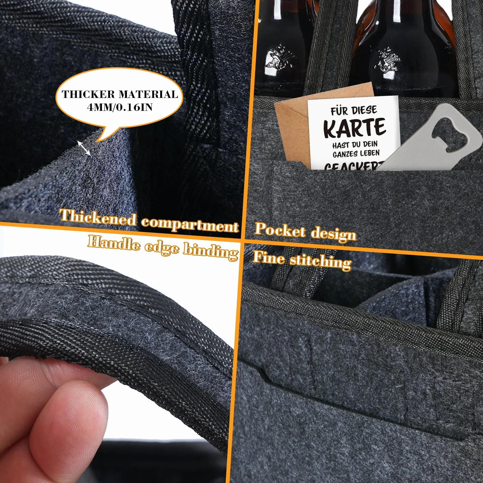 Torby na butelki, gruba męska torba z filcu z 6 przegródkami wraz z otwieraczem do butelek, filcowa torba na piwo odpowiednia jako prezent dla rodziny i współpracowników