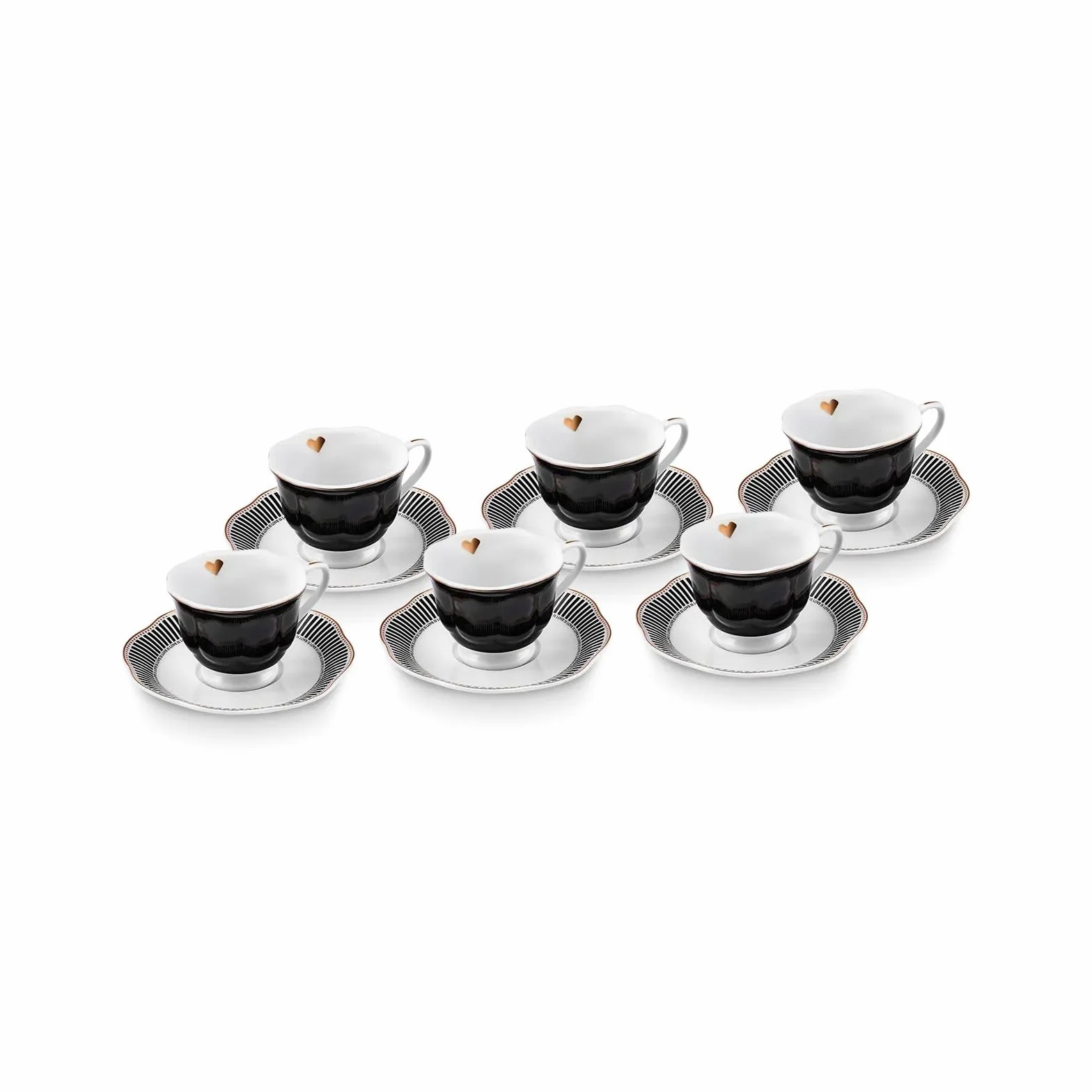 Karaca Piraye 12-częściowy porcelanowy zestaw filiżanek do kawy tureckiej dla 6 osób, 80 ml, czarno-biały, wielokolorowy