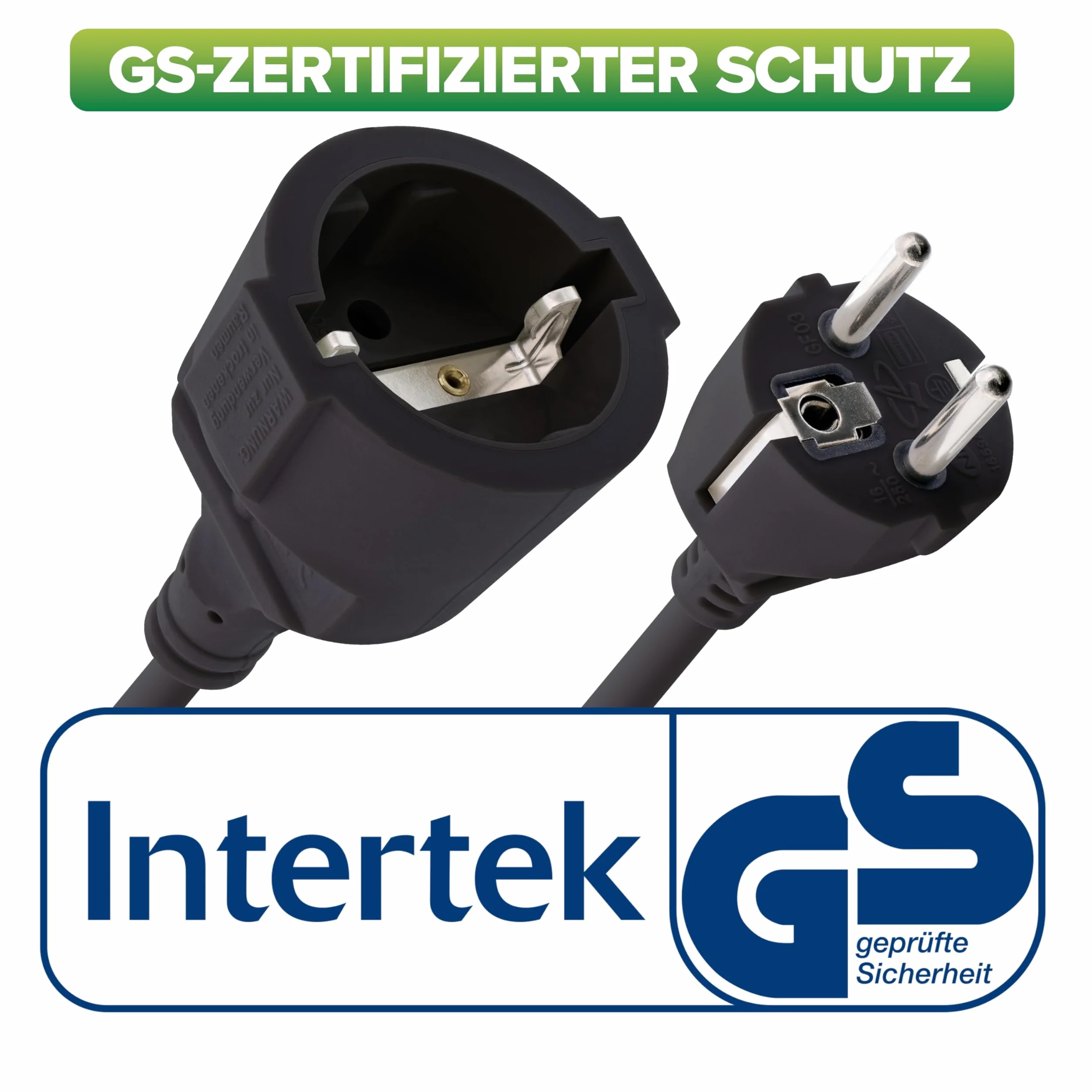 InLine Przedłużacz ze stykiem ochronnym CEE 7/7 do użytku w pomieszczeniach, certyfikat GS z ochroną przed dziećmi, 230 V, H05VV-F3G1,5, 1 m, czarny, 16400
