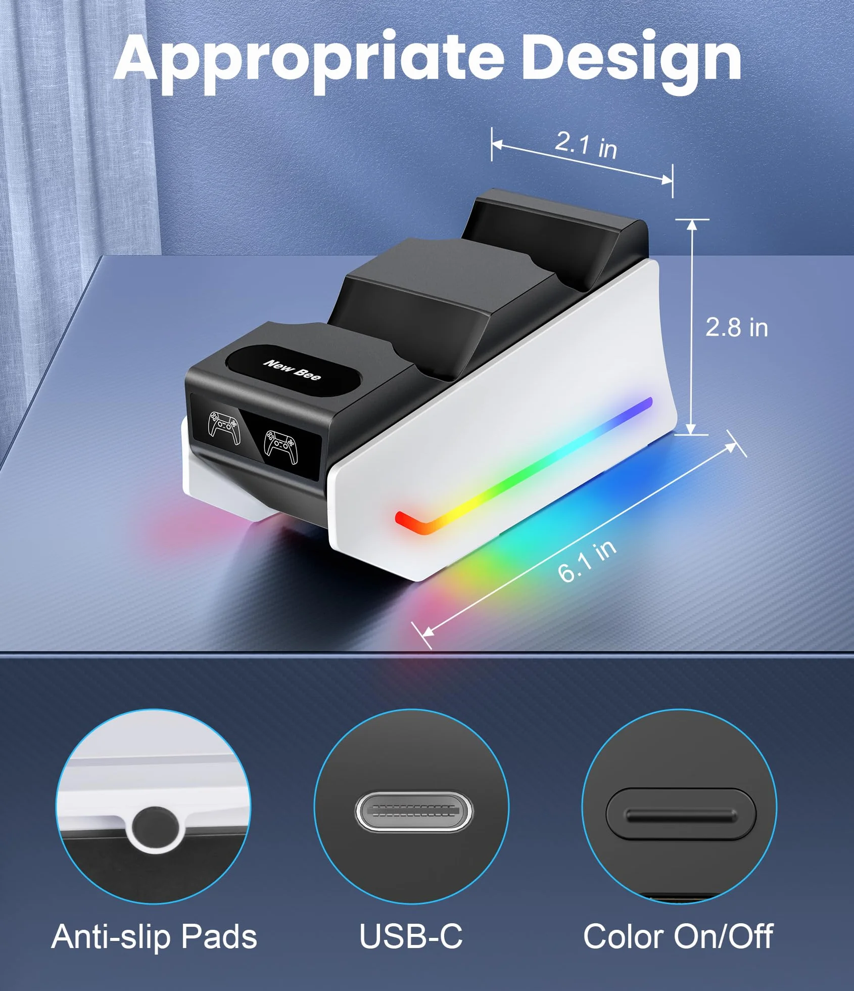 Rapid PS5 Controller Charger RGB Light Stacja ładująca DualSense do kontrolerów Sony Playstation 5 z kablem USB-C
