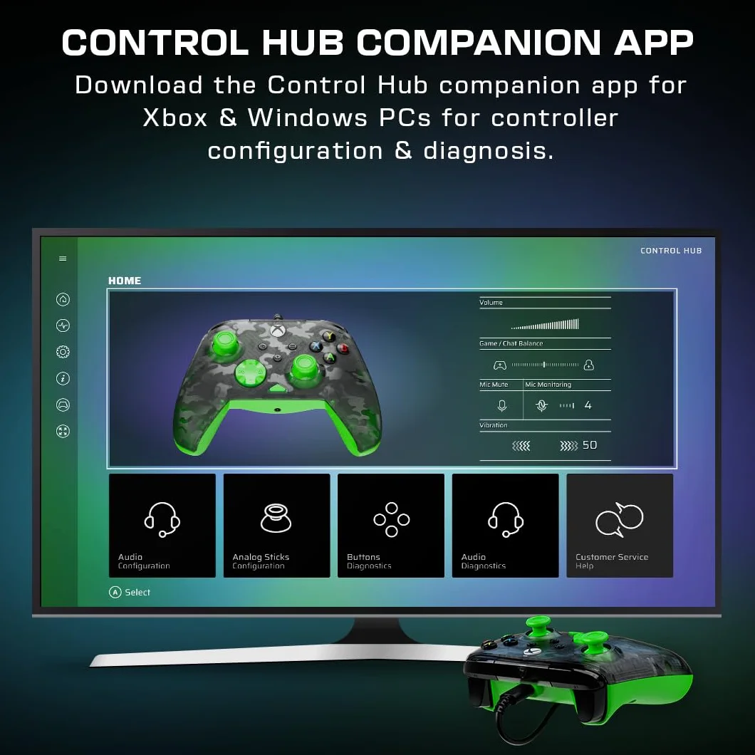 Turtle Beach Rematch Core Ghost Black Camo/Green Wired Gaming Controller dla Xbox Series X, Xbox One, PC