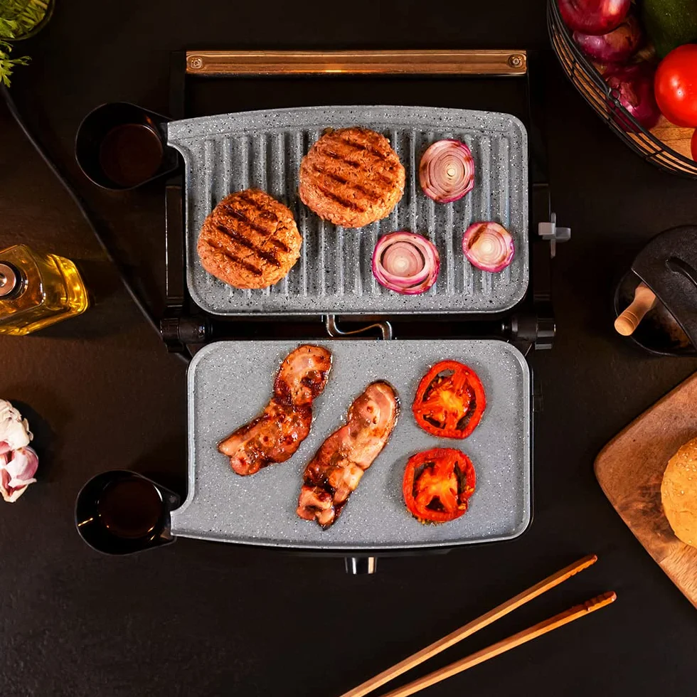 Cecotec Grill elektryczny Rock'nGrill 1500 Kamienna Ceramika Mix&Grill. 1500 W, Grill, Grill, Żelazko i Sandwicher, Powłoka ceramiczna, Mieszane Superfie, Otwarcie 180º, Szuflada zbieracza