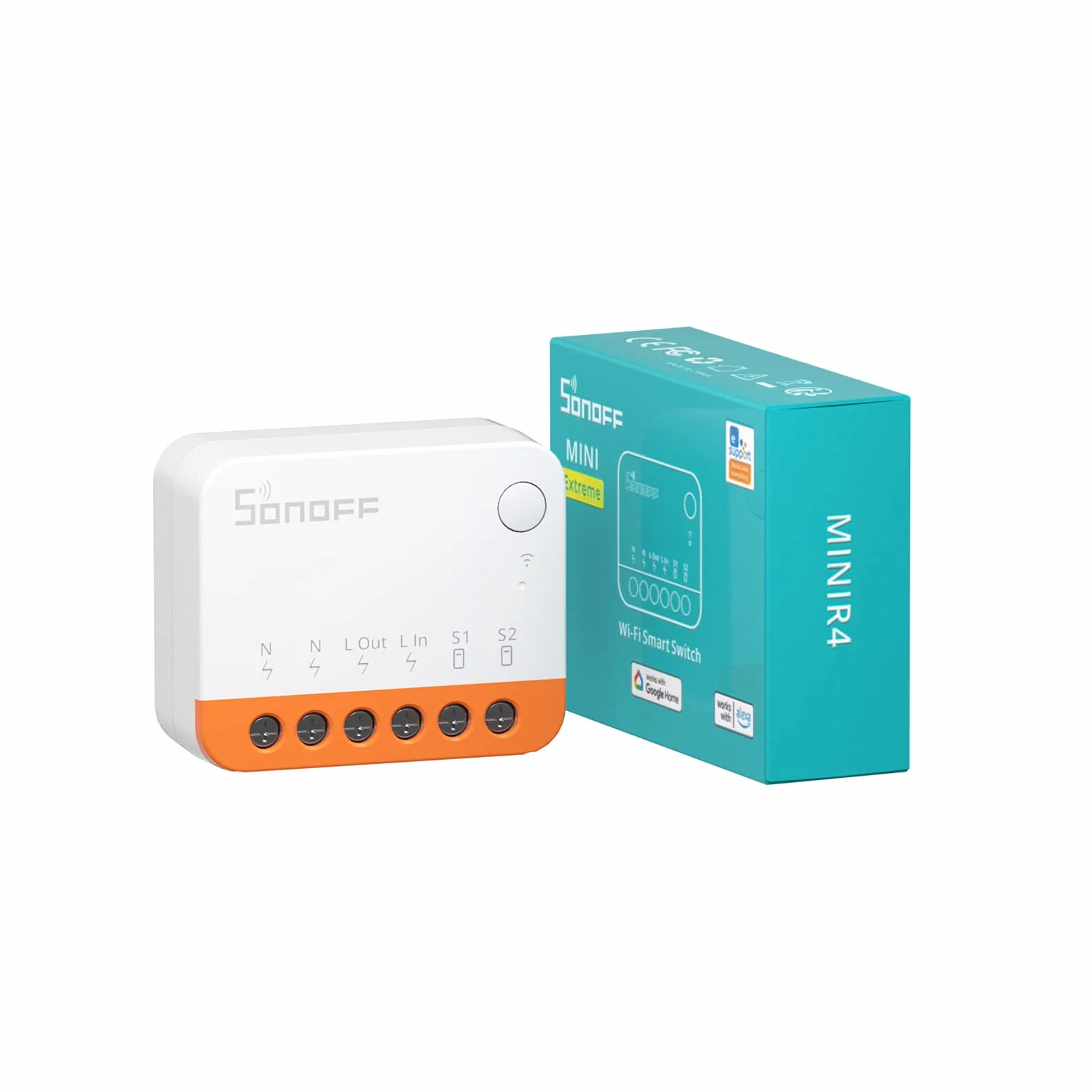 SONOFF MINIR4 10A Smart WiFi Extreme Bezprzewodowy Włącznik Światła, Uniwersalny moduł DIY do inteligentnego domu, działa z Amazon Alexa i Google Home Assistant, nie wymaga huba, 1 sztuka.