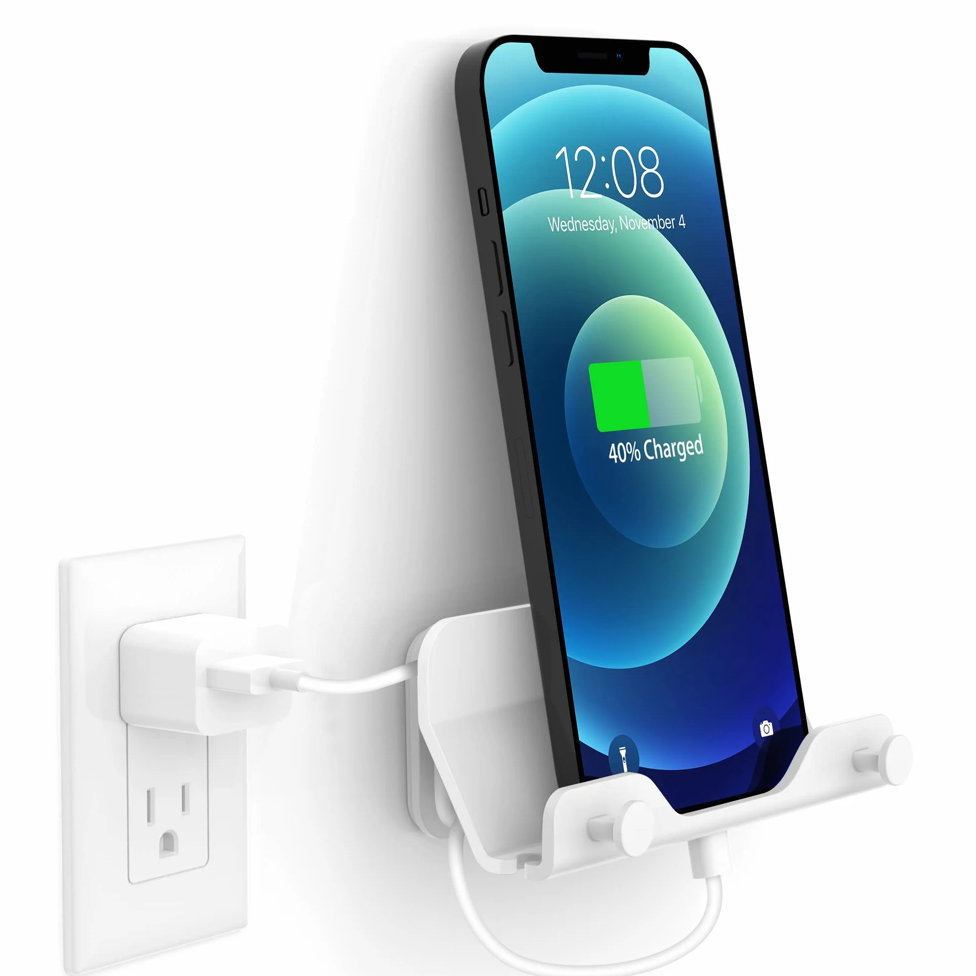 SPORTLINK Uchwyt ścienny do telefonu komórkowego - ABS uniwersalny uchwyt ścienny na telefon komórkowy z systemem zarządzania kablami/paskami klejącymi kompatybilny z iPhone, iPad Mini, smartfonami
