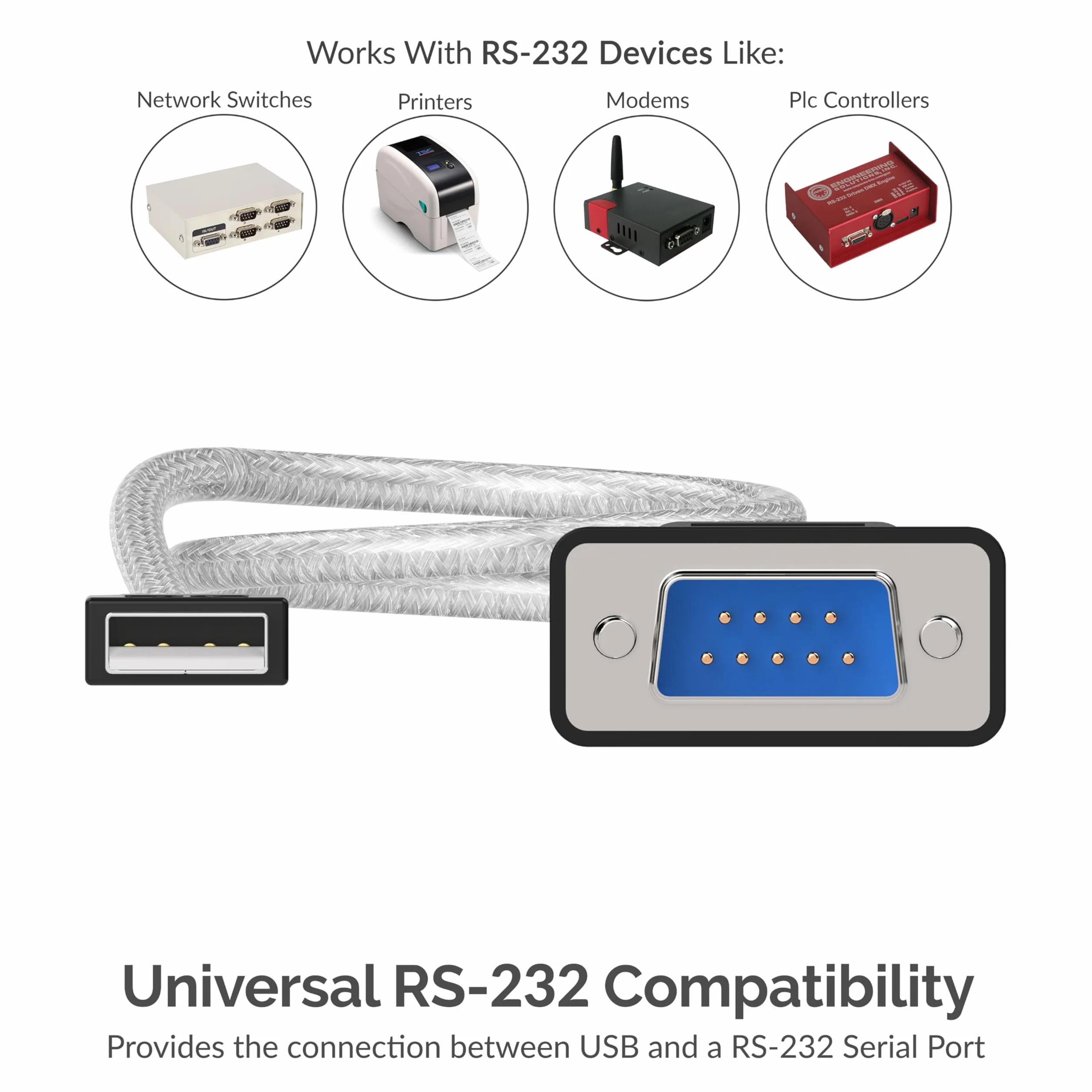 Sabrent Adapter USB na szeregowy (30 cm) USB na RS232 kabel szeregowy, kabel konwertera DB-9 (9-biegunowy) do Windows, Mac OS, Linux (SBT-USC1K)