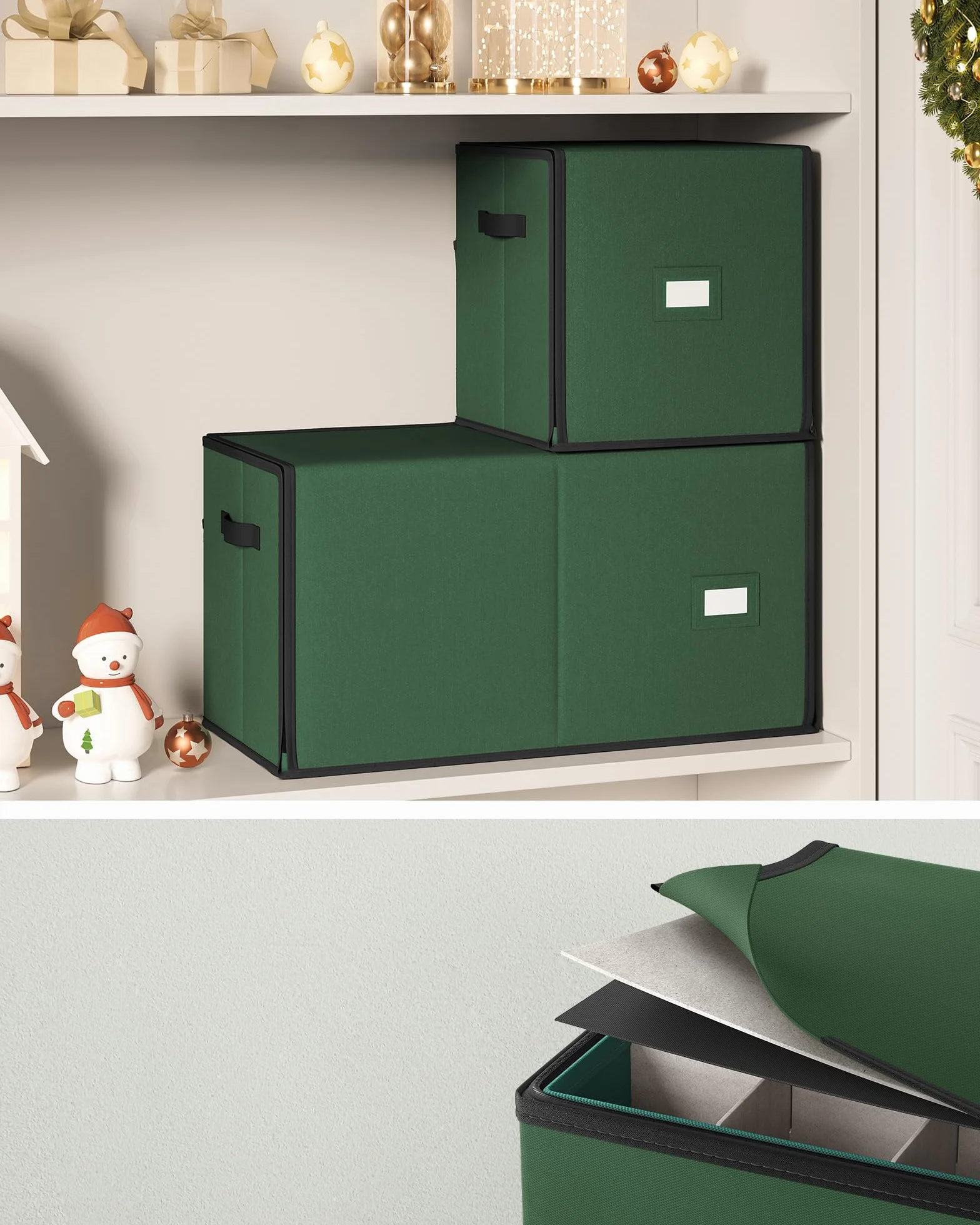 SONGMICS Organizer na bombki świąteczne Boczne otwieranie Możliwość układania w stosy 4 szuflady Tkanina Oxford 600D 64 przegródki 3" każda leśna zieleń RFB037C01