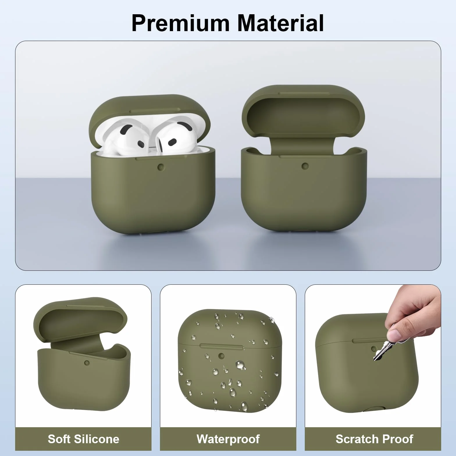 Etui kompatybilne z Airpods 4 (2024), odporne na wstrząsy silikonowe etui odporne na zarysowania do AirPods 4 generacji, widoczny przód LED, zielony