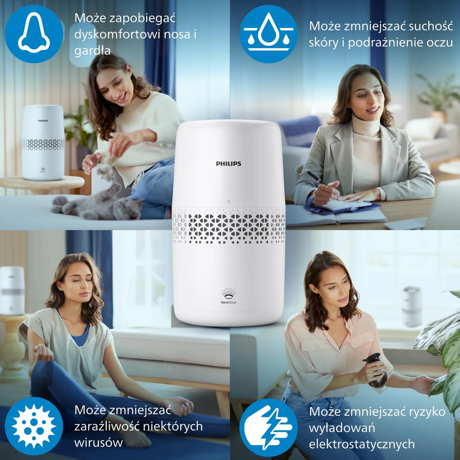 Philips Nawilżacz Ewaporacyjny Serii 2000 2L 190ml/h 31m² 32dB Biały HU2510/10