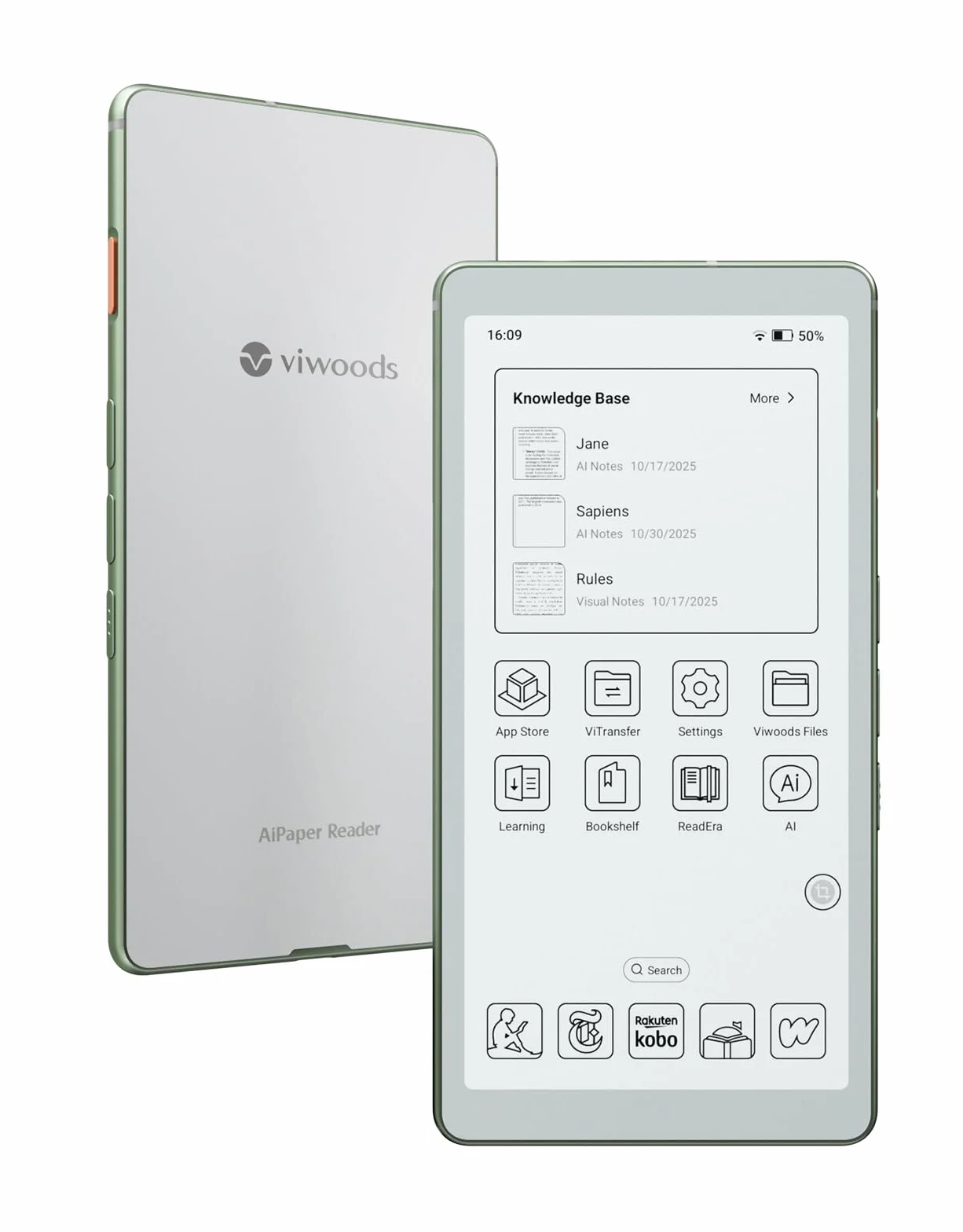 VIWOODS 6,13’’ AiPaper Reader z łącznością 4G, ultracienkie i lekkie urządzenie eReader E Ink, zintegrowana sztuczna inteligencja, 300 PPI, regulowane przednie podświetlenie, 128 GB pamięci