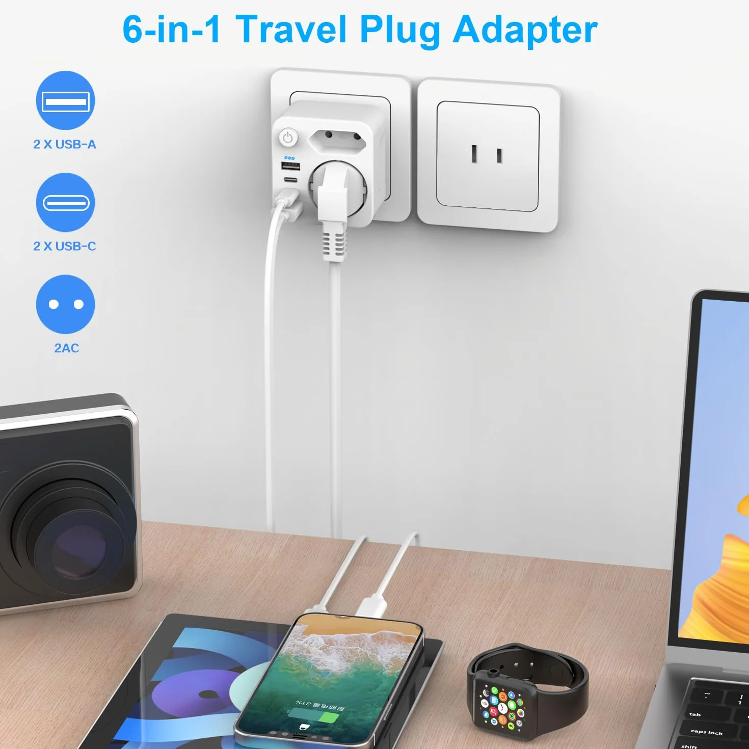 Adapter Japonia adapter podróżny Japonia adapter USA,Adapter USA gniazdo 2-komorowy adapter podróżny, wtyczka podróżna Schuko do typu A dla USA, Japonii, Kanady, biały