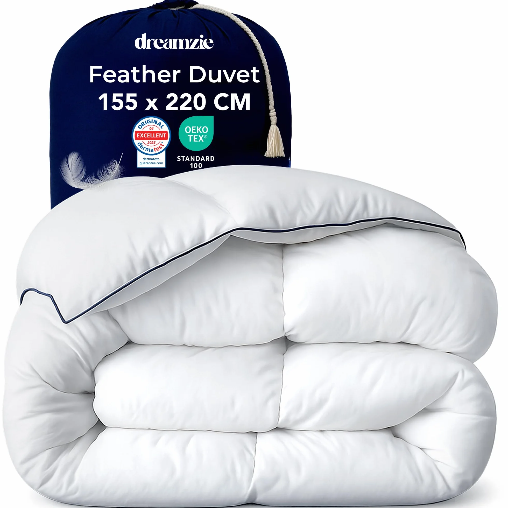Dreamzie Kołdra Ultra Comfort 155x220 cm z pierza i puchu kaczego 650gsm Oeko-Tex RDS Downpass
