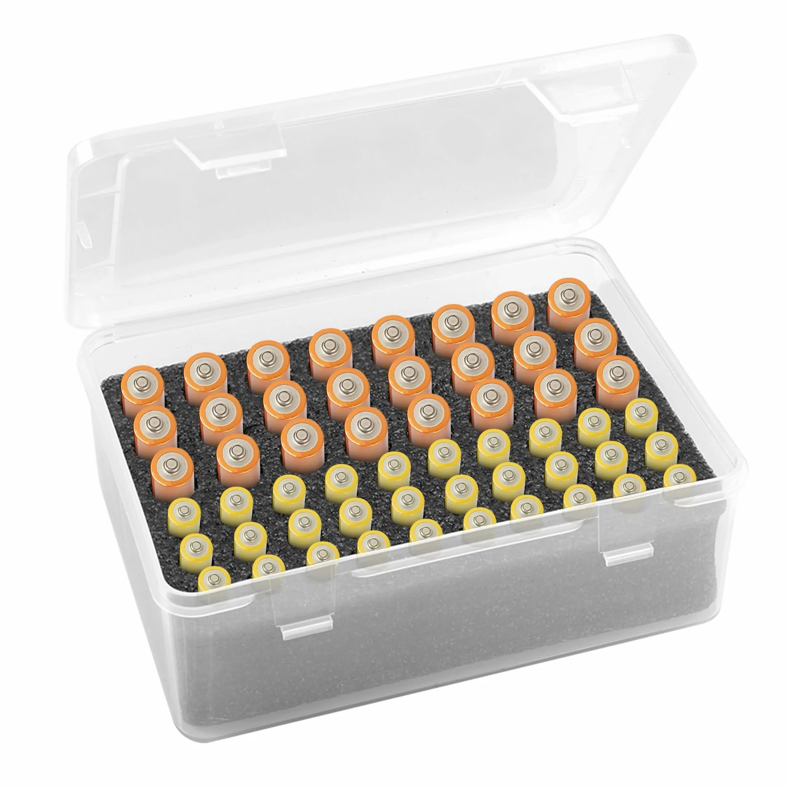 Organizer na baterie, wodoodporne pudełko do przechowywania 54 baterii AA i AAA, bezpieczne przechowywanie, plastikowe pudełko na baterie do przechowywania, przezroczysta przenośna obudowa baterii