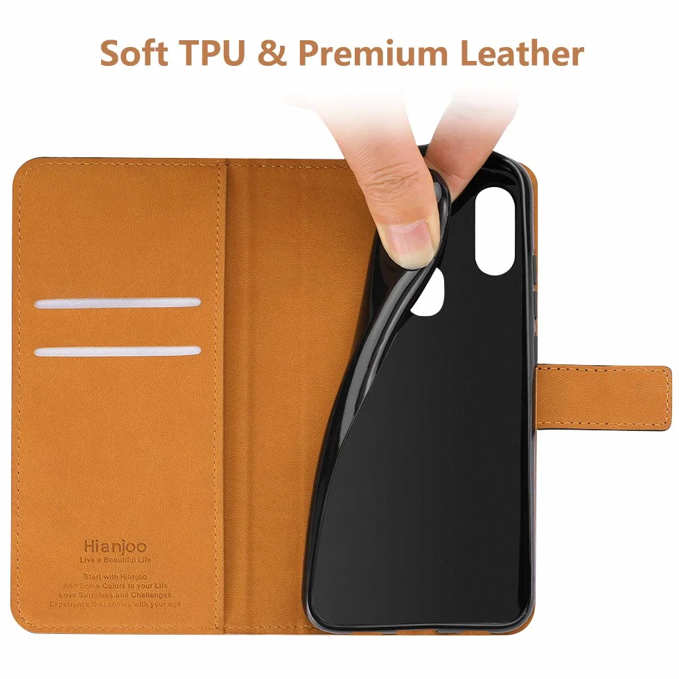 Hianjoo Etui na telefon kompatybilne z Samsung Galaxy A20e, [skóra premium] portfel etui z klapką na kartę zamiennik dla Samsung Galaxy A20e - czerwone