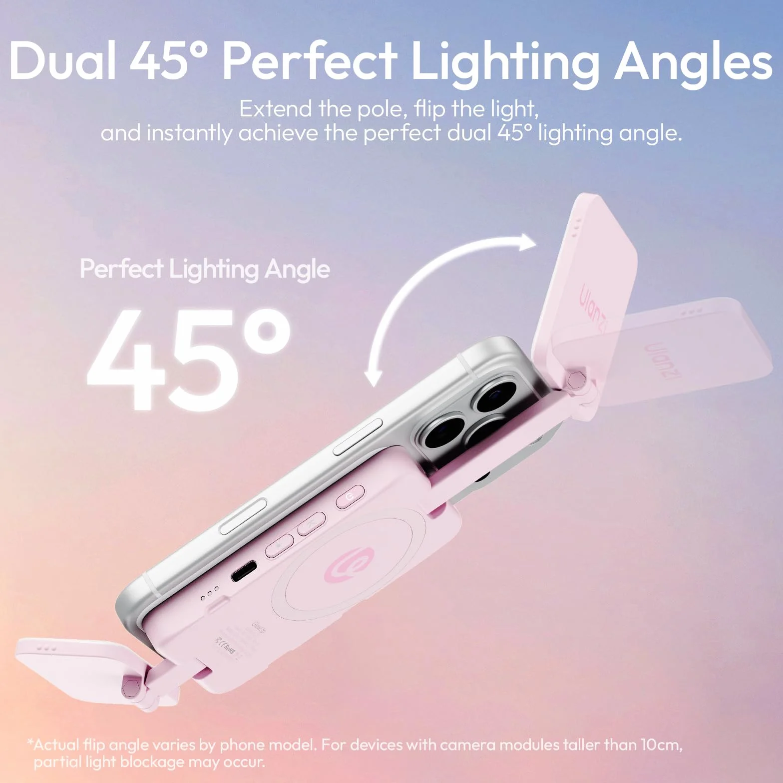 ULANZI GL01 [Aktualizacja 2026] Magnetyczna lampa do selfie do iPhone'a, dwa kwadratowe panele LED, wysuwany trzonek, ściemnialna w zakresie 2500-6500 K, kompatybilna z iPhone/Samsung (Różowy)