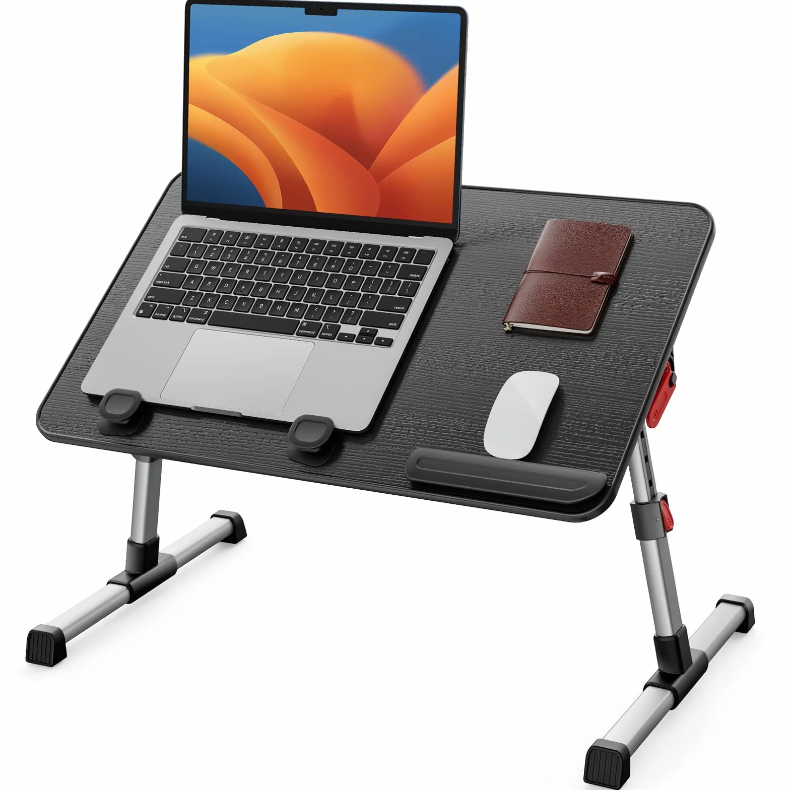 SAIJI stolik do łóżka z regulacją wysokości, z 4 regulowanymi kątami, składany stolik pod laptopa, na sofę, kanapę, podłogę, do pracy, czytania, pisania, jedzenia, pasuje do laptopa o przekątnej