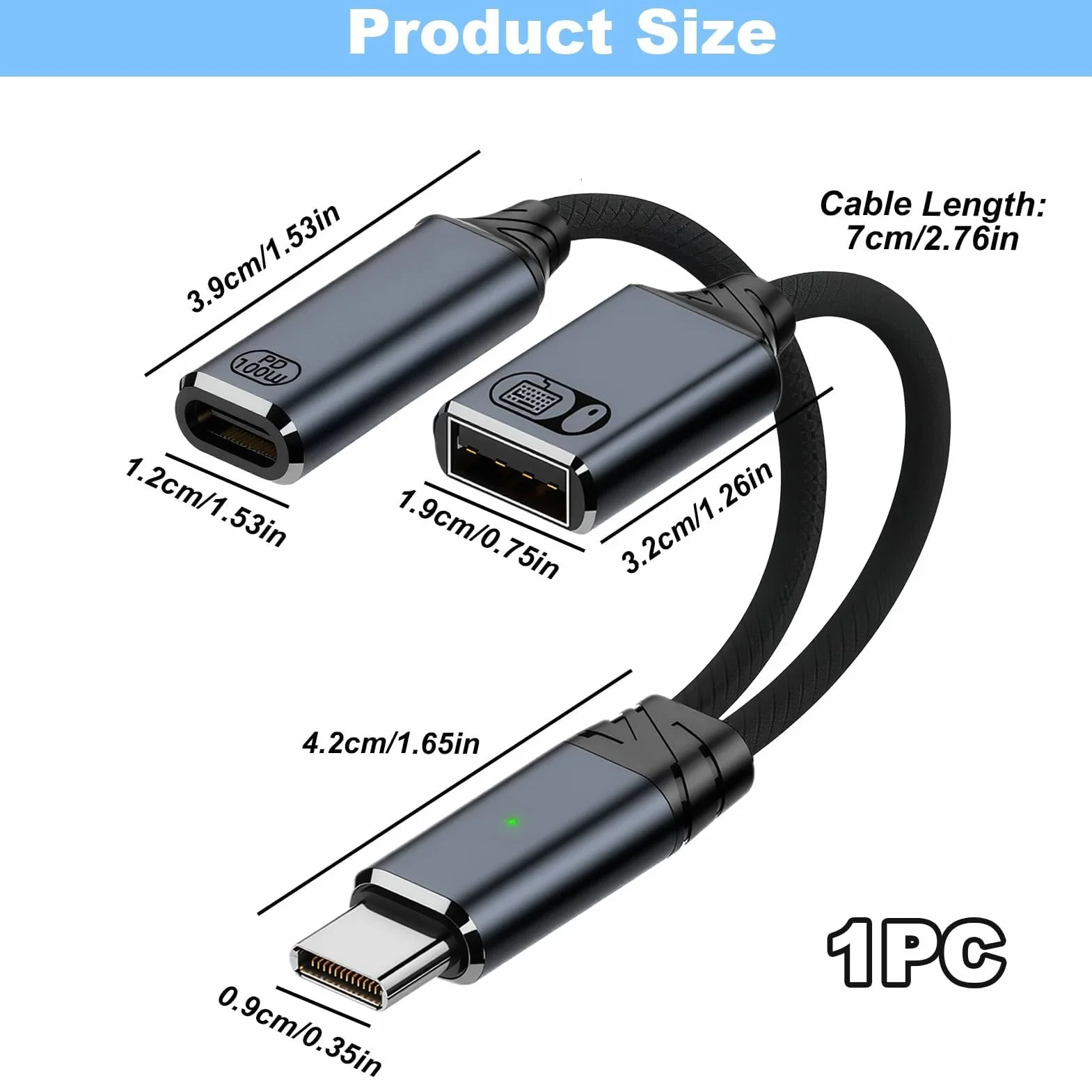 Adapter USB-C OTG 2 w 1, OTG Splitter typu C z zasilaczem USB-A 2.0 i szybkim ładowaniem PD 100 W, podwójny kabel rozgałęźnika do telefonu, komputera, telewizora, tabletu, szary