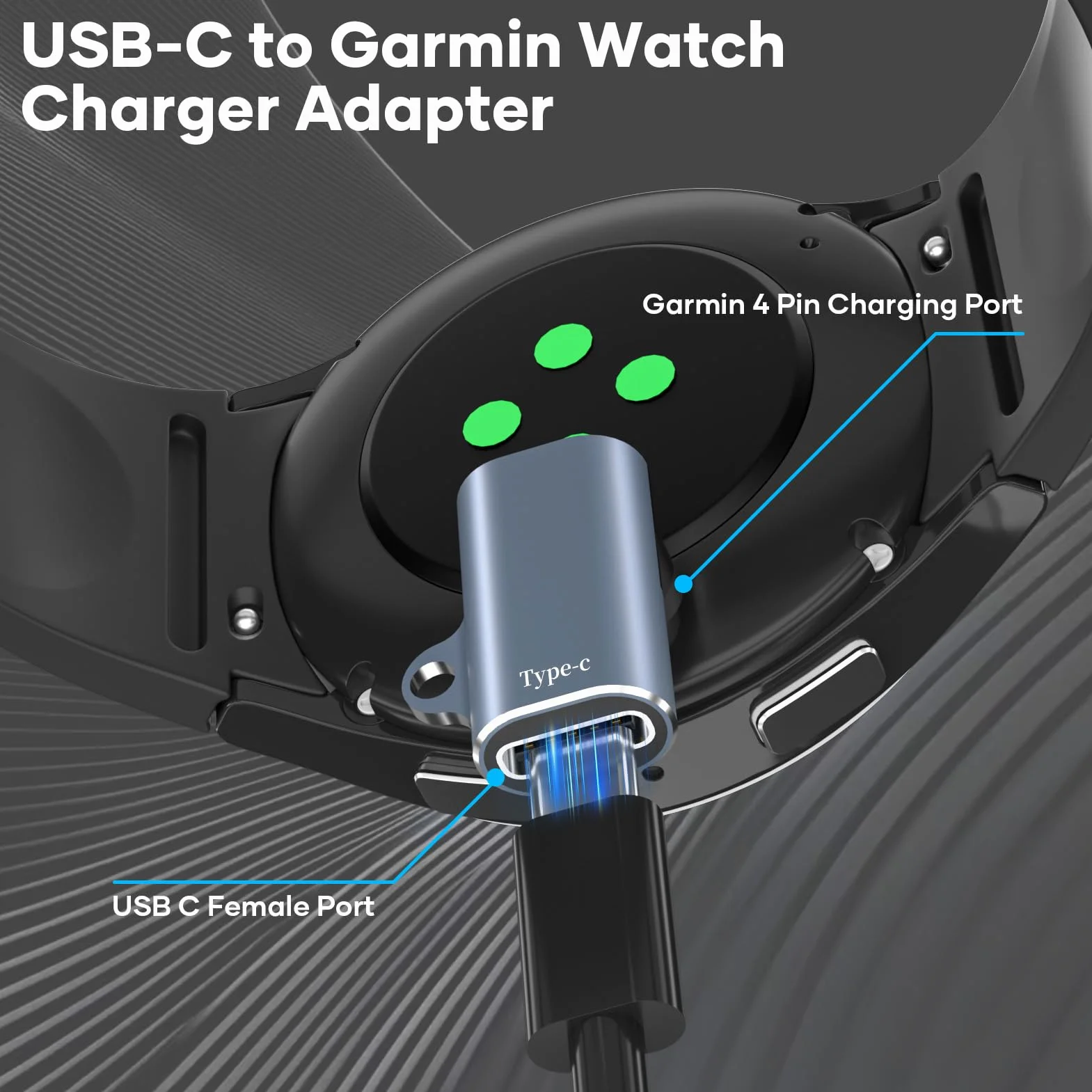 Adapter USB C do ładowania zegarka Garmin Fenix 8/8 Solar/7S/7X/E/6, Forerunner 945/955/965/265/55, Tactix, Vivoactive 4S/5, Venu 2S, 3S, SQ, Epix Pro 2, Instinct 2X, 3 szt